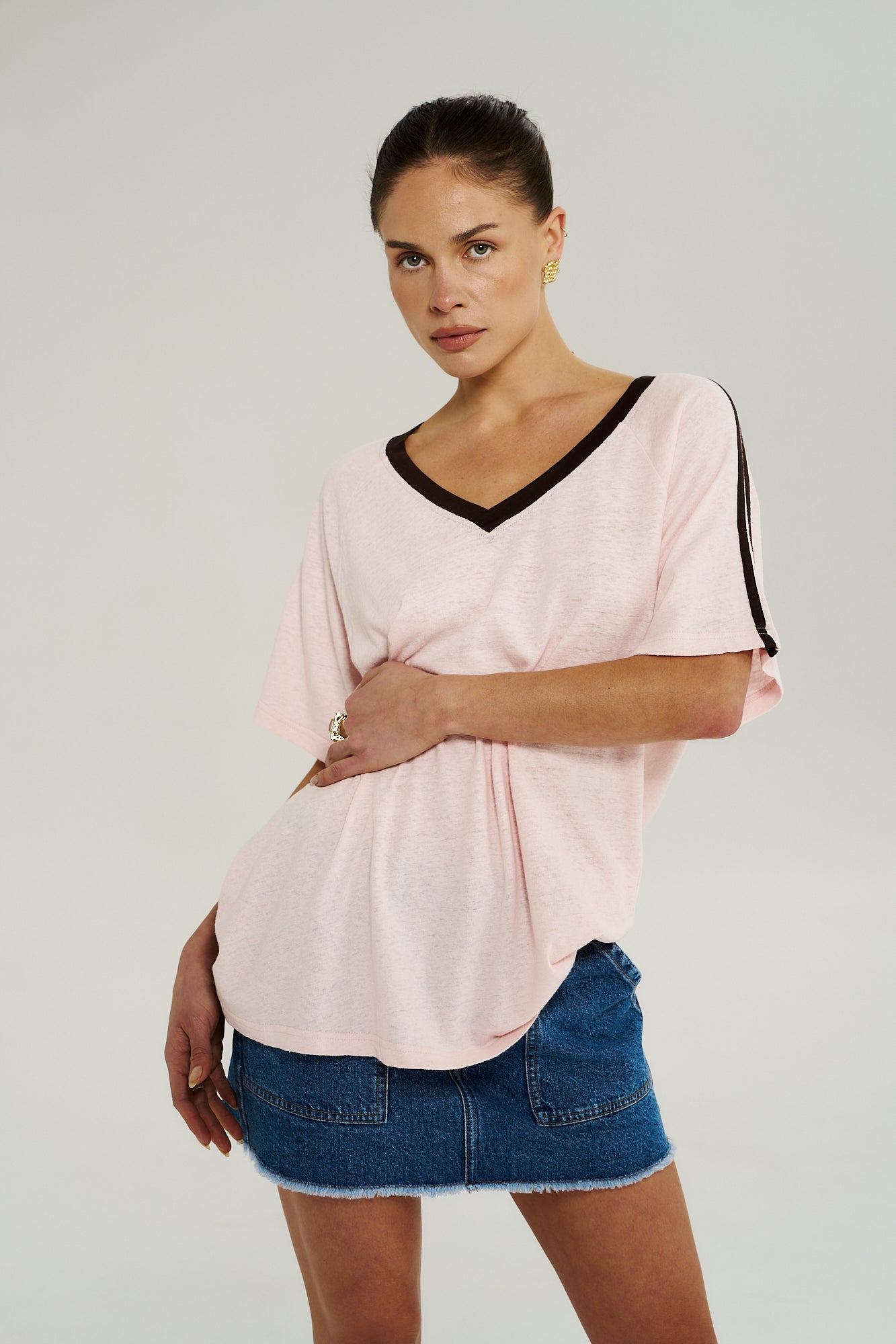 V Neck Mesh Tee - Dusty Rose