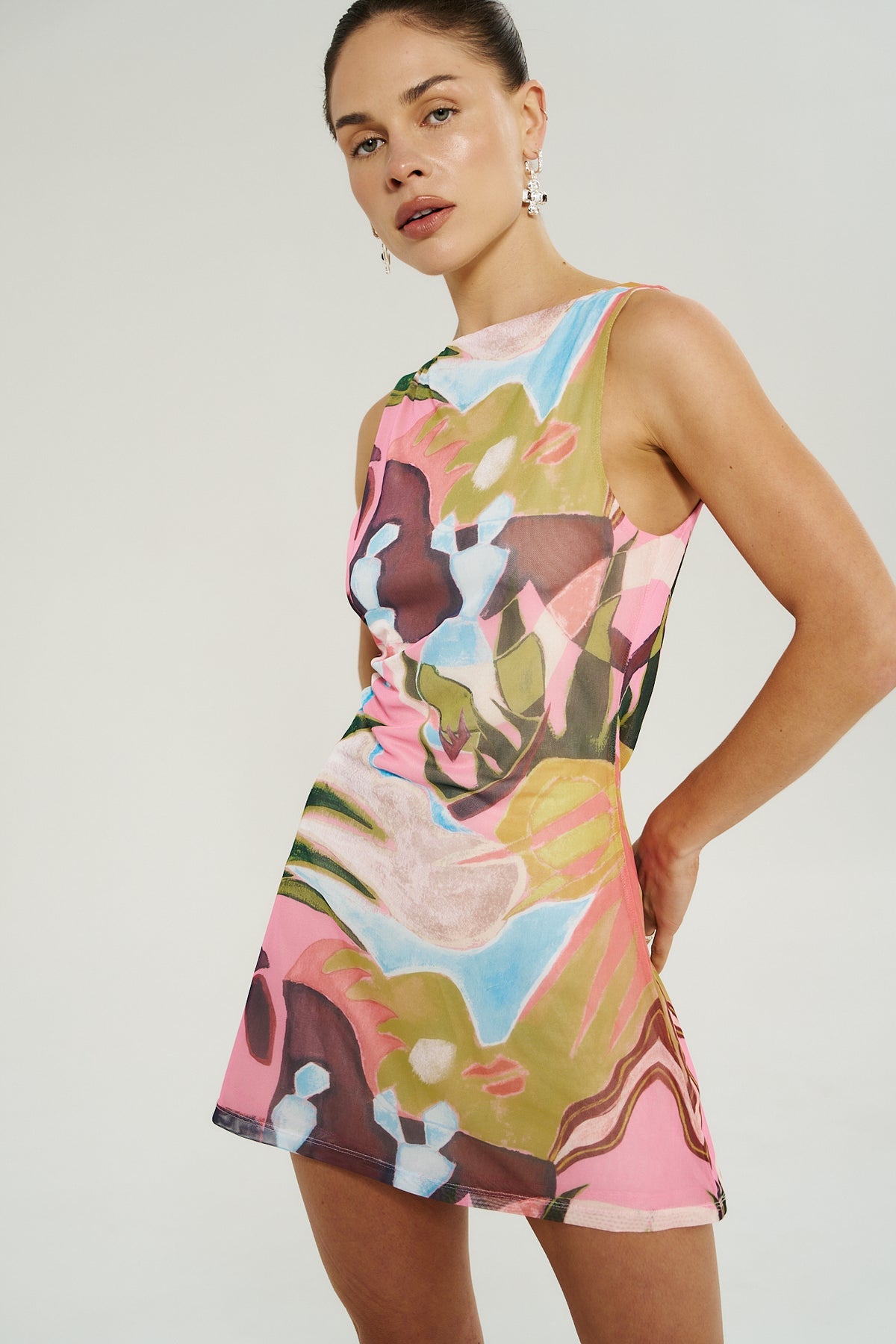 Boatneck Mesh Mini Dress - Wonderland