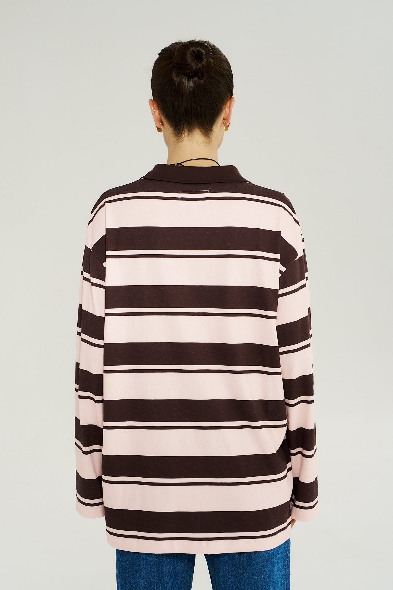 LS Polo Top – Choc Rose Stripe