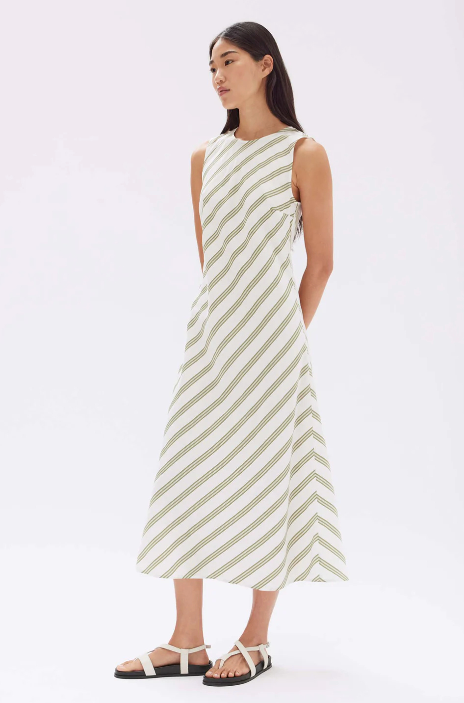 Isola Stripe Midi Dress - Pandan/Antique White