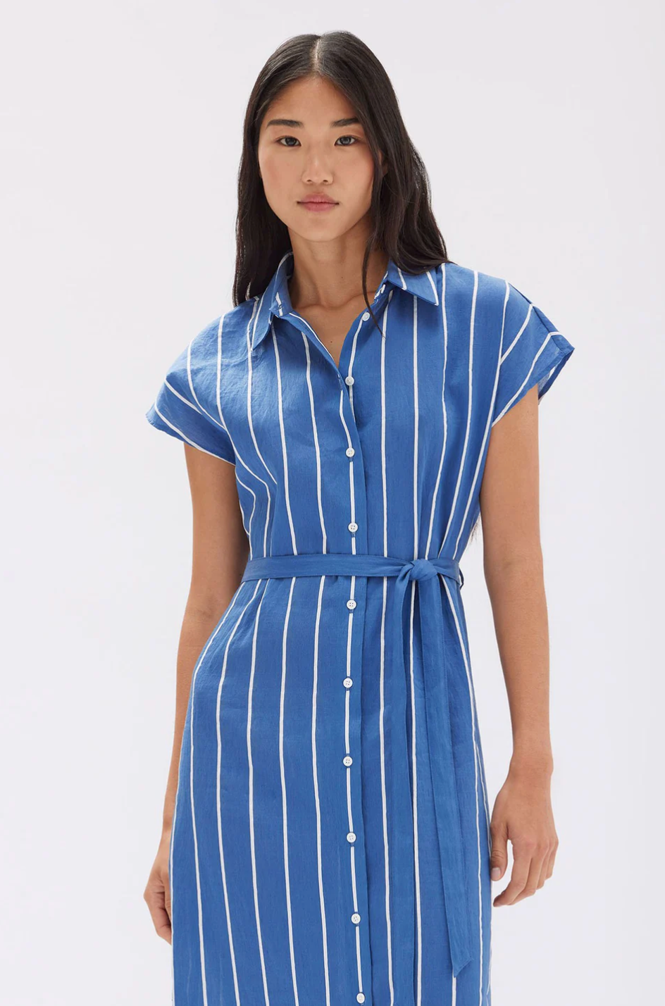 Ayla Stripe Shirt Dress - Royal/White