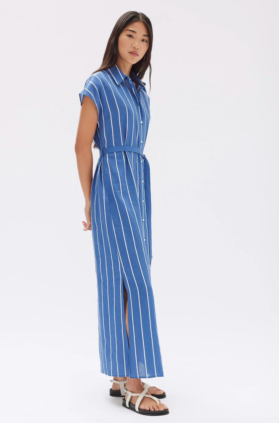 Ayla Stripe Shirt Dress - Royal/White