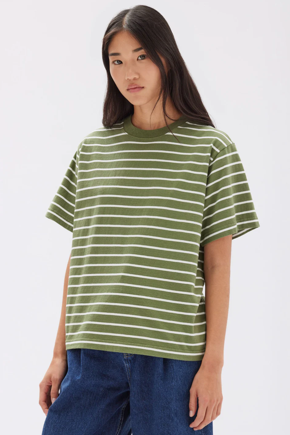 Womens Cohen Stripe Short Sleeve Tee - Pandan/Antique White