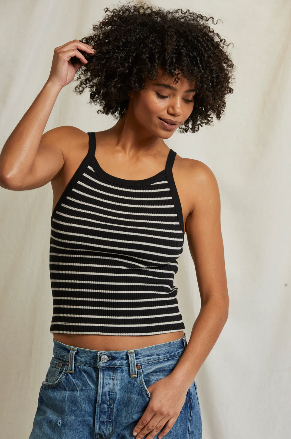 Bonnie Stripe Tank - True Black/Natural Stripe