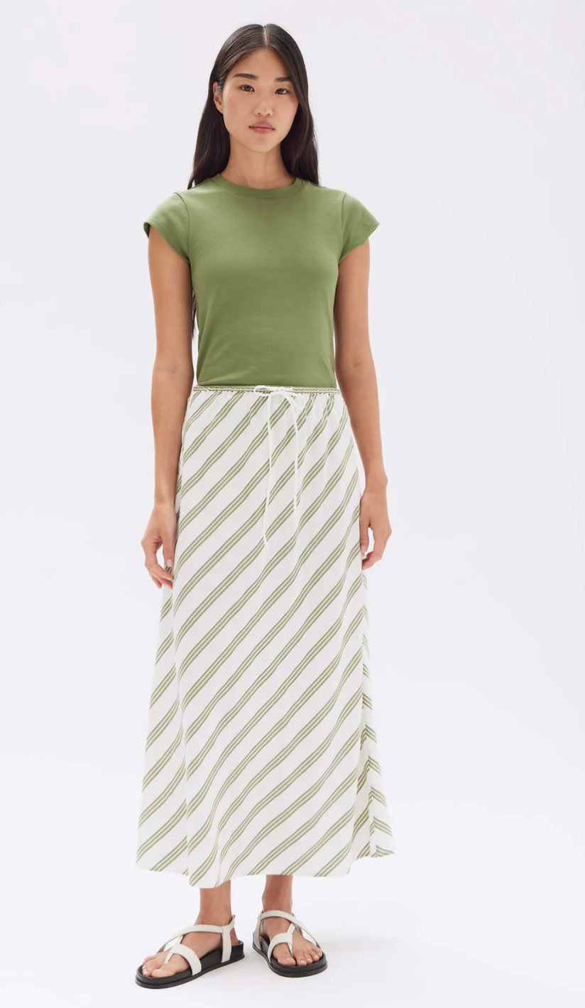 Isola Stripe Skirt - Pandan/Antique White