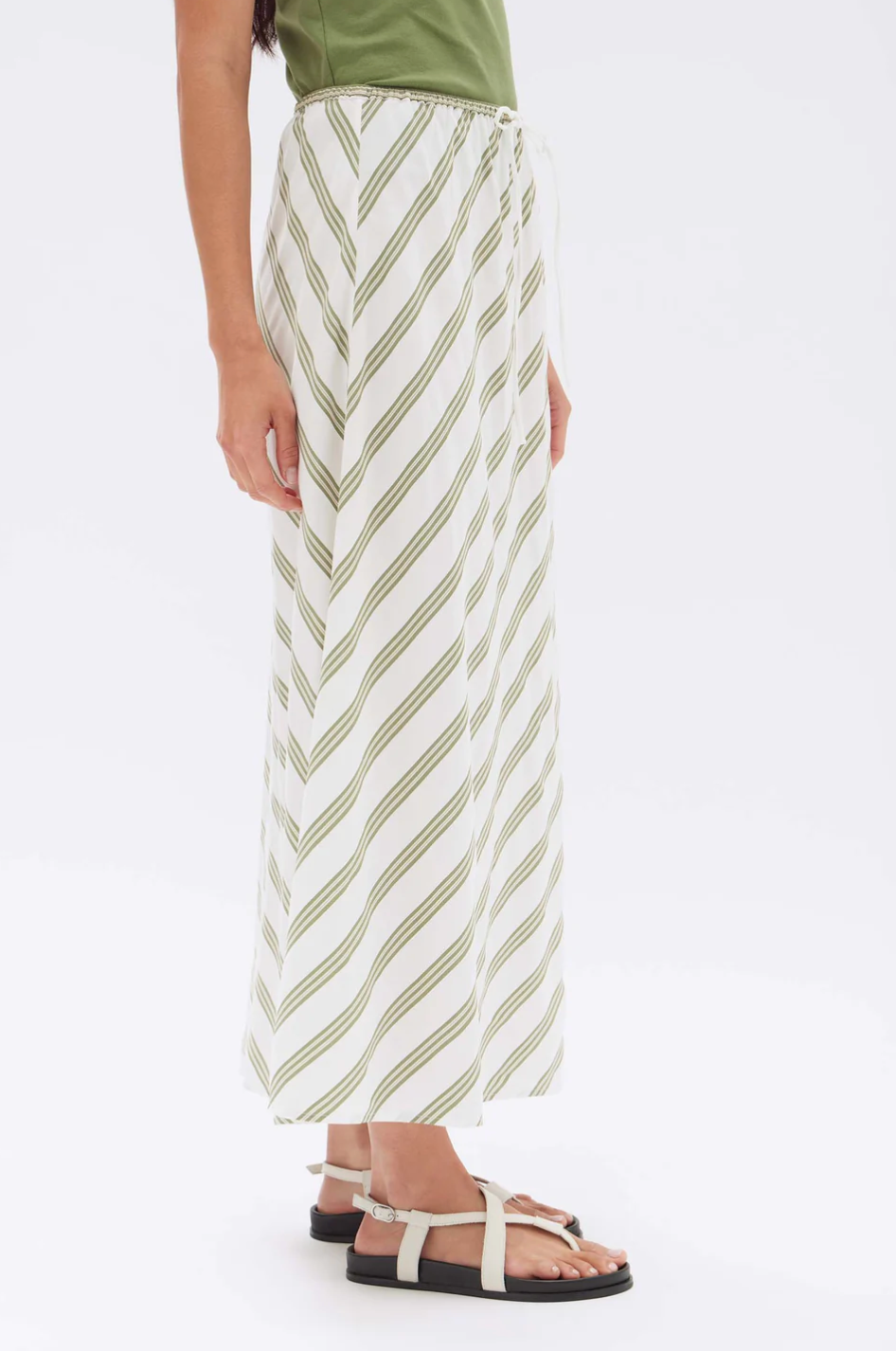 Isola Stripe Skirt - Pandan/Antique White