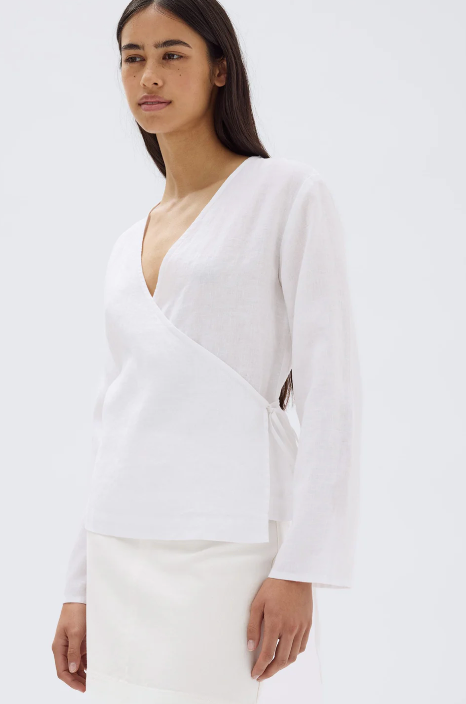 Renee Linen Wrap Top - White