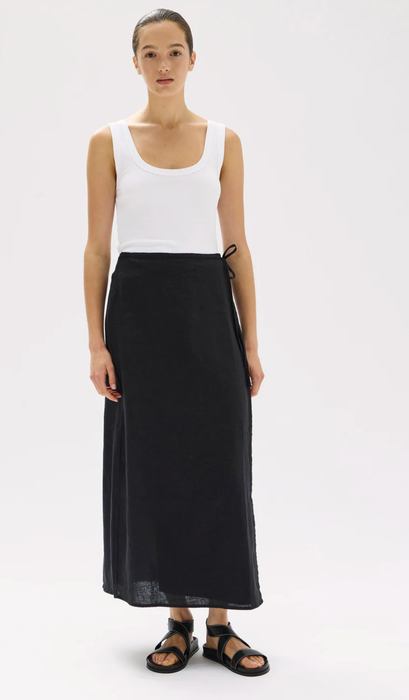 Roma Linen Wrap Skirt - Black