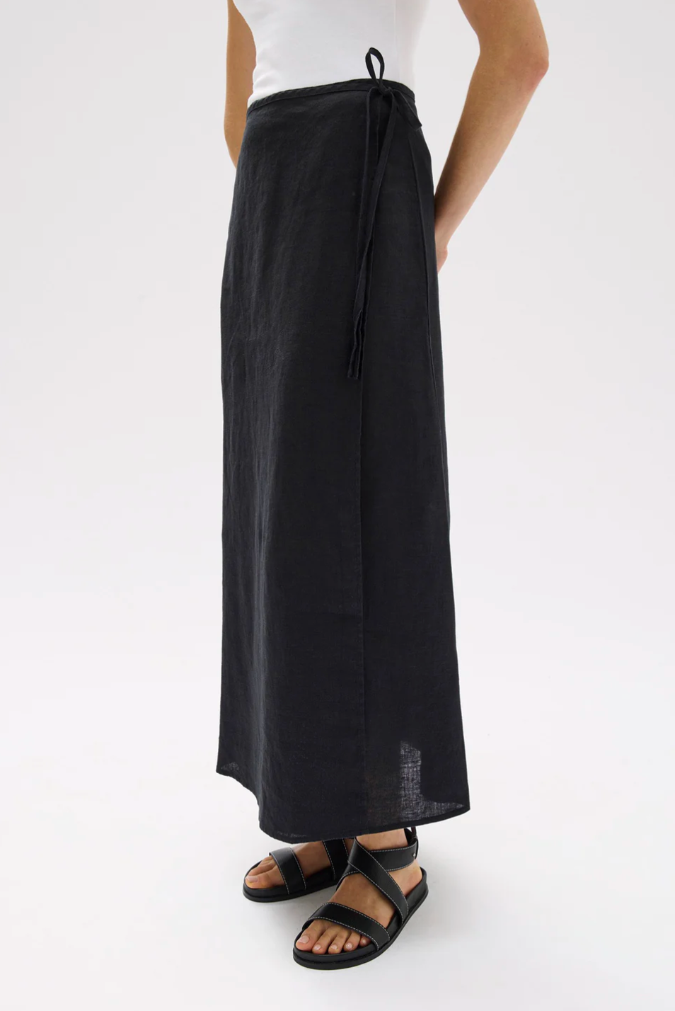 Roma Linen Wrap Skirt - Black