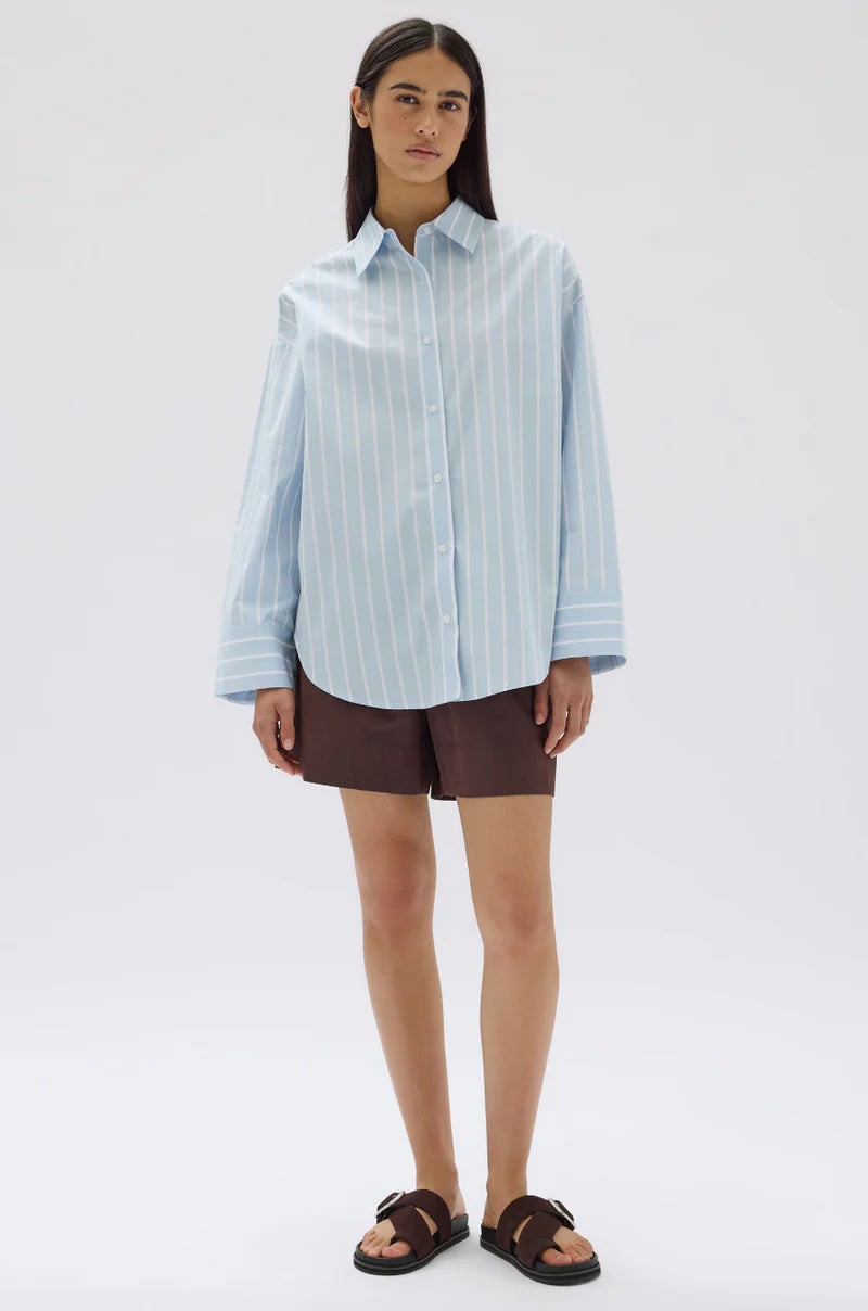 Addie Poplin Stripe Lng Sleeve Shirt - Sora / White