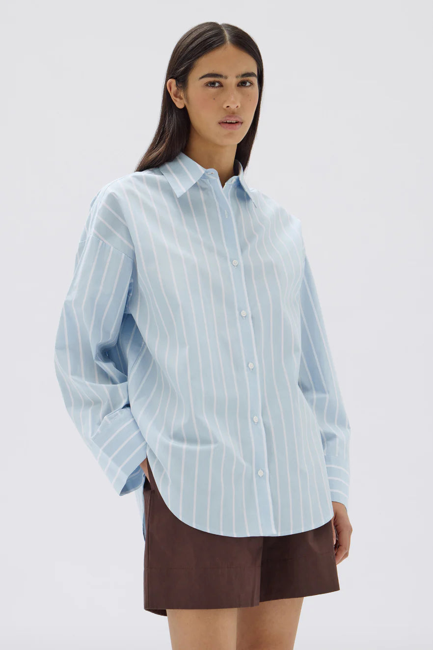 Addie Poplin Stripe Lng Sleeve Shirt - Sora / White