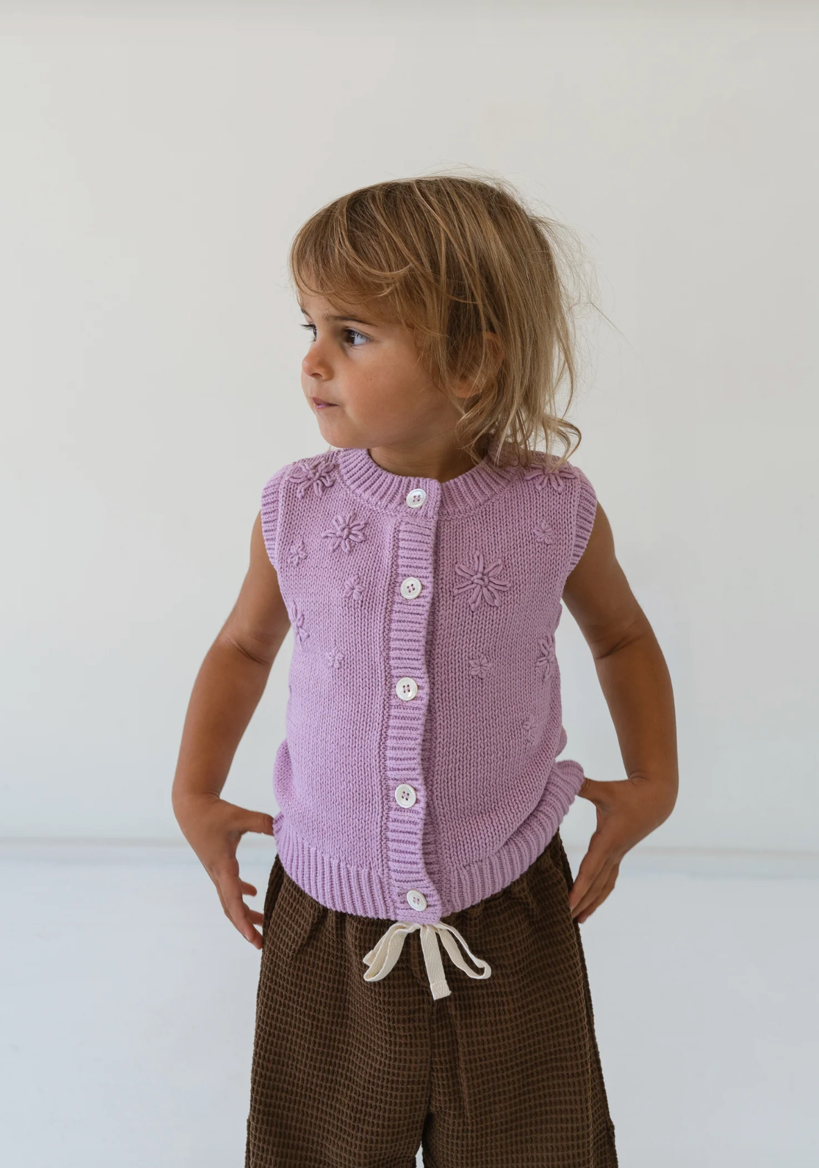 Floral Knitted Vest - Mauve