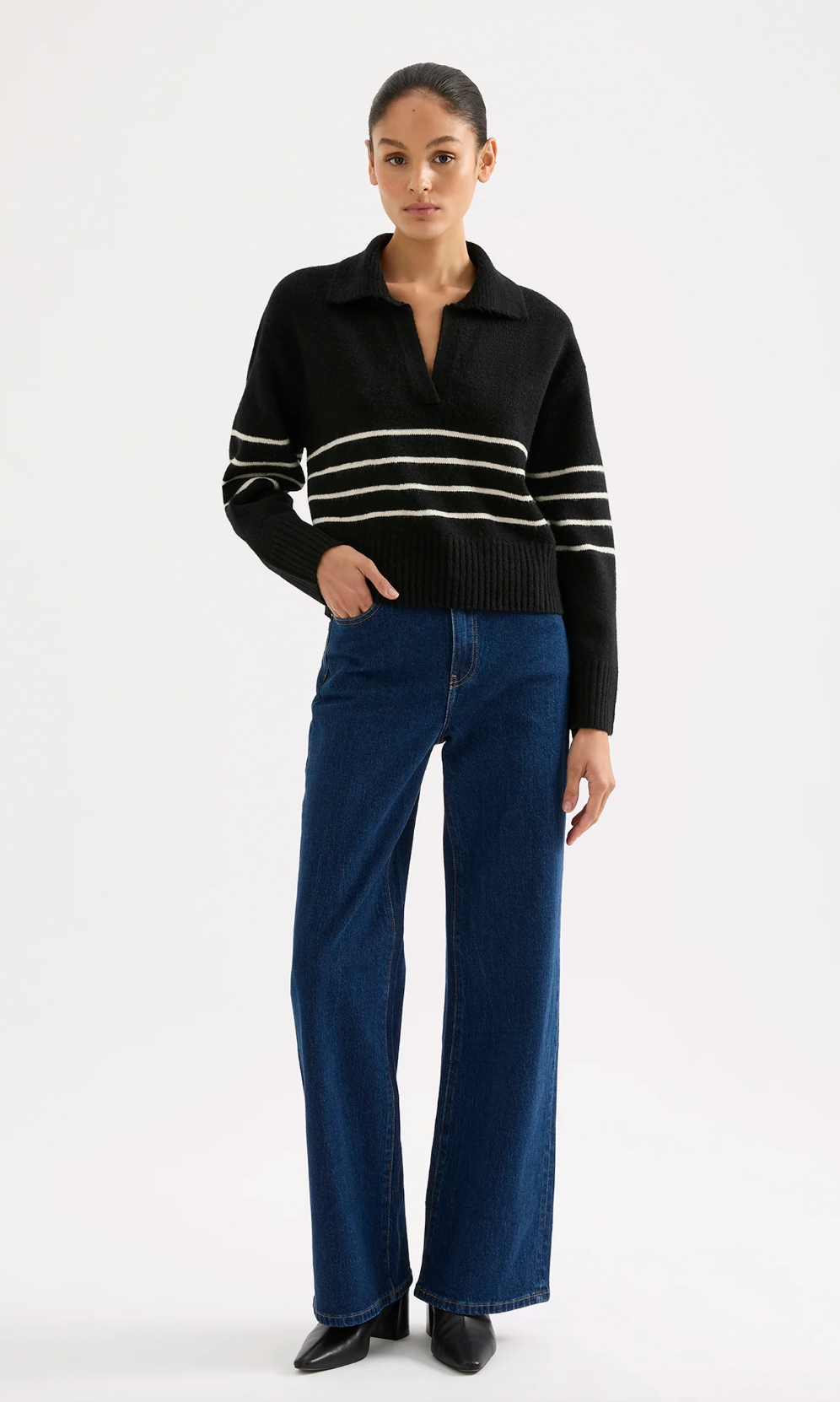 Logan Rugby Knit - Black Stripe
