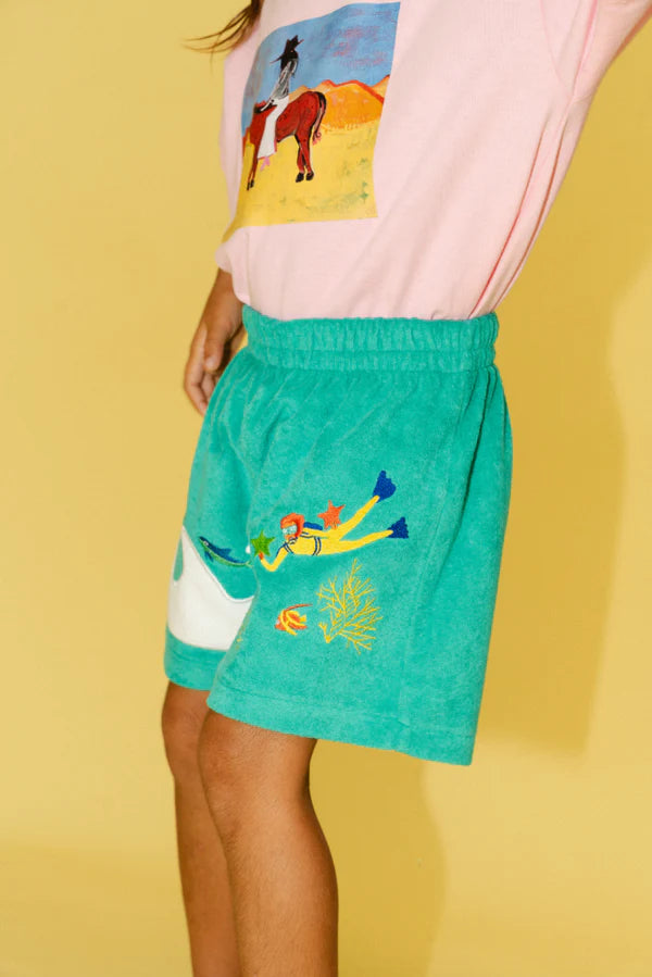 Kids Terry Wave Shorts - Aqua