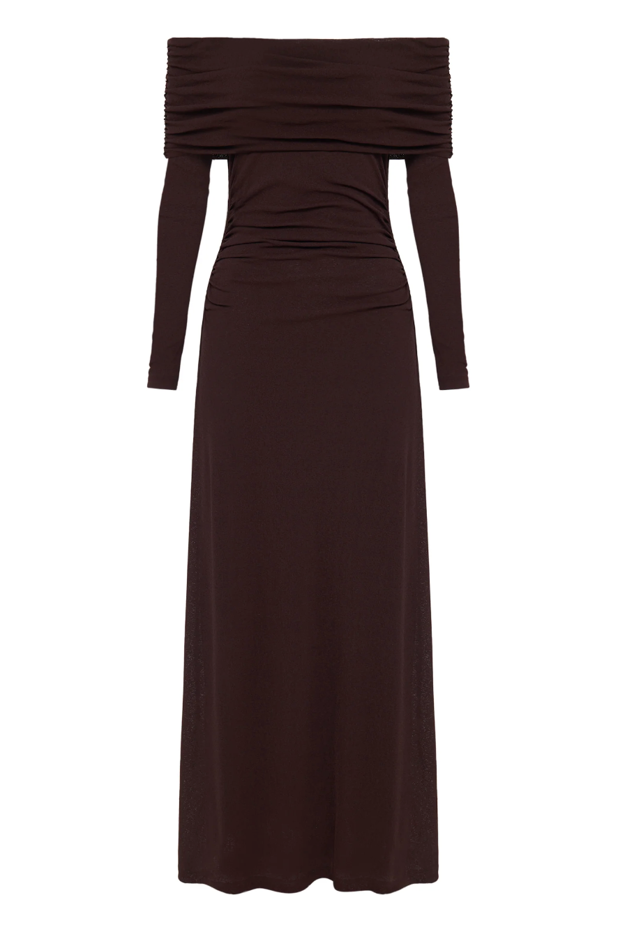 Rue Mesh LS Dress - Raisin