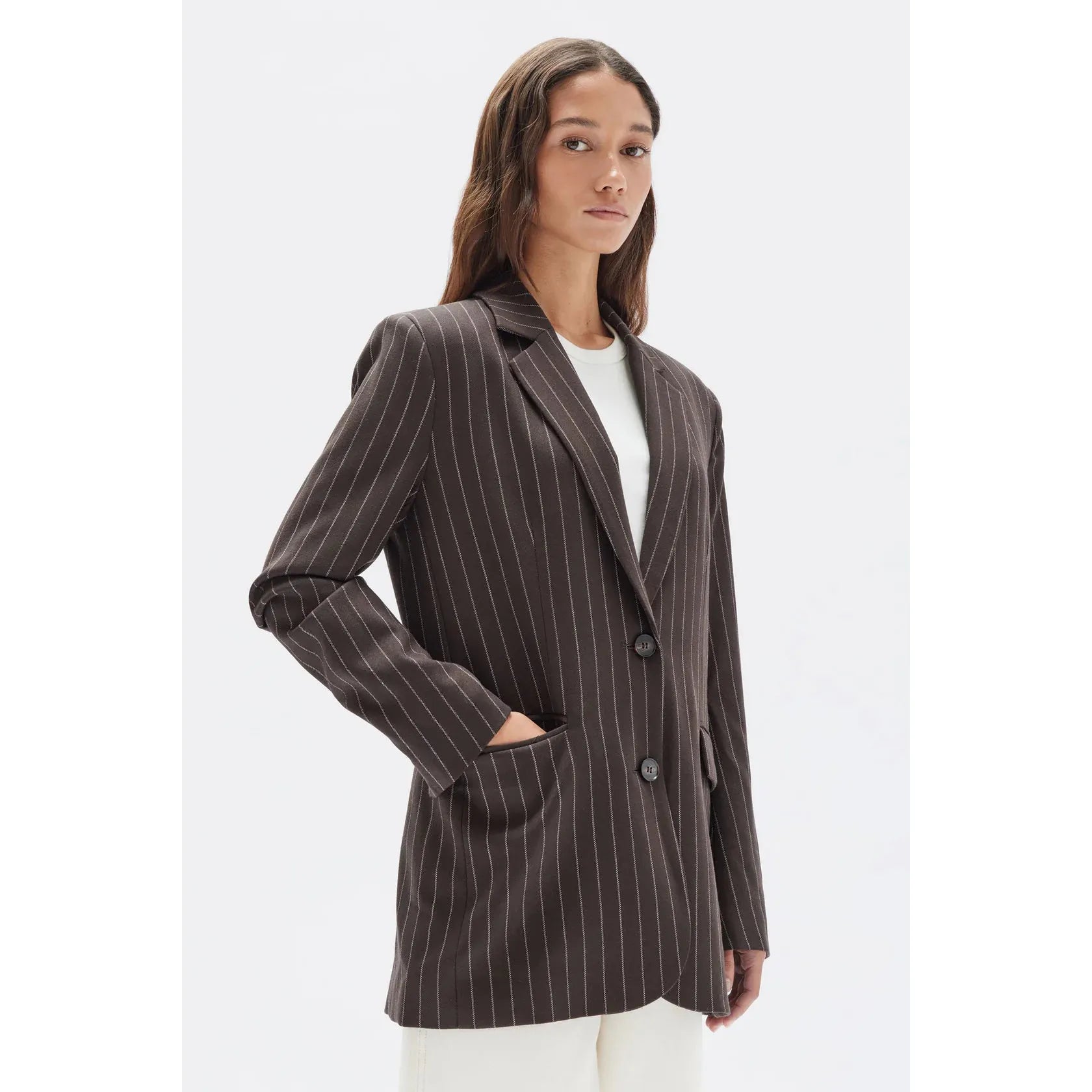 Sofia Wool Pinstripe Jacket - Chestnut Stripe