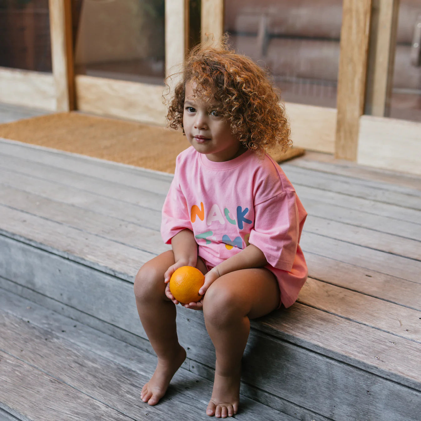 Snack Time Mid Sleeve Tee - Meringue Pink