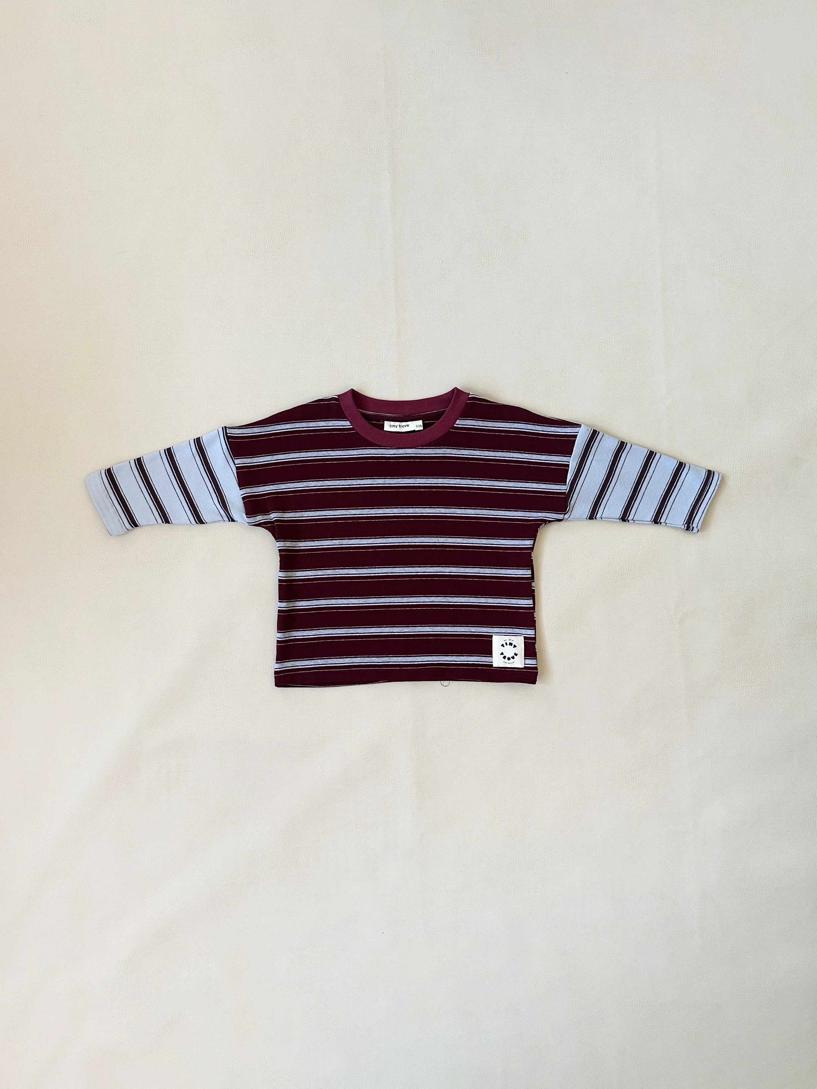 Rowan Stripe Cotton Long Sleeve Tee - Maroon/Blue Stripe