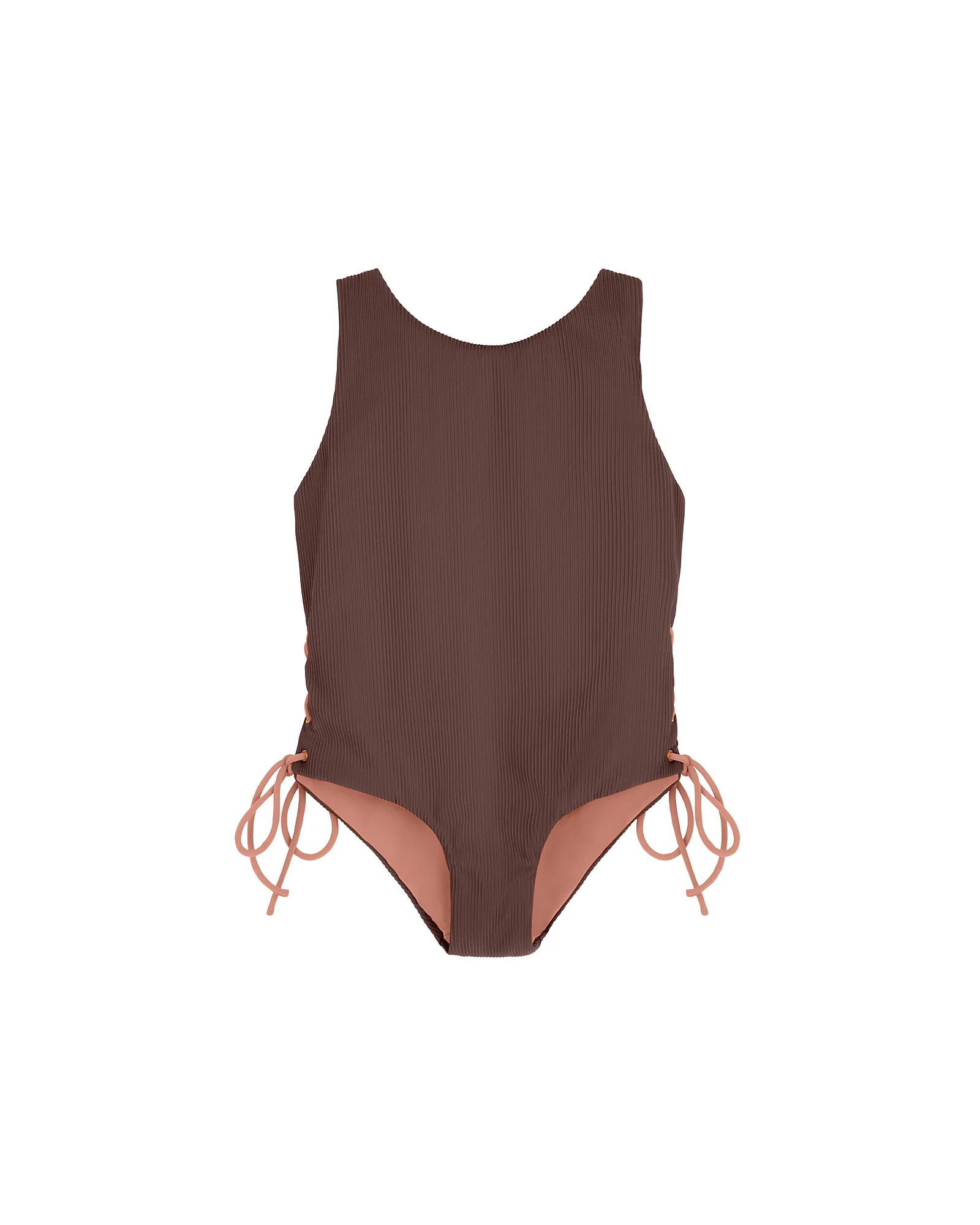 Tie Side Swimsuit - Chocolate with Honey Glow Tie Sides