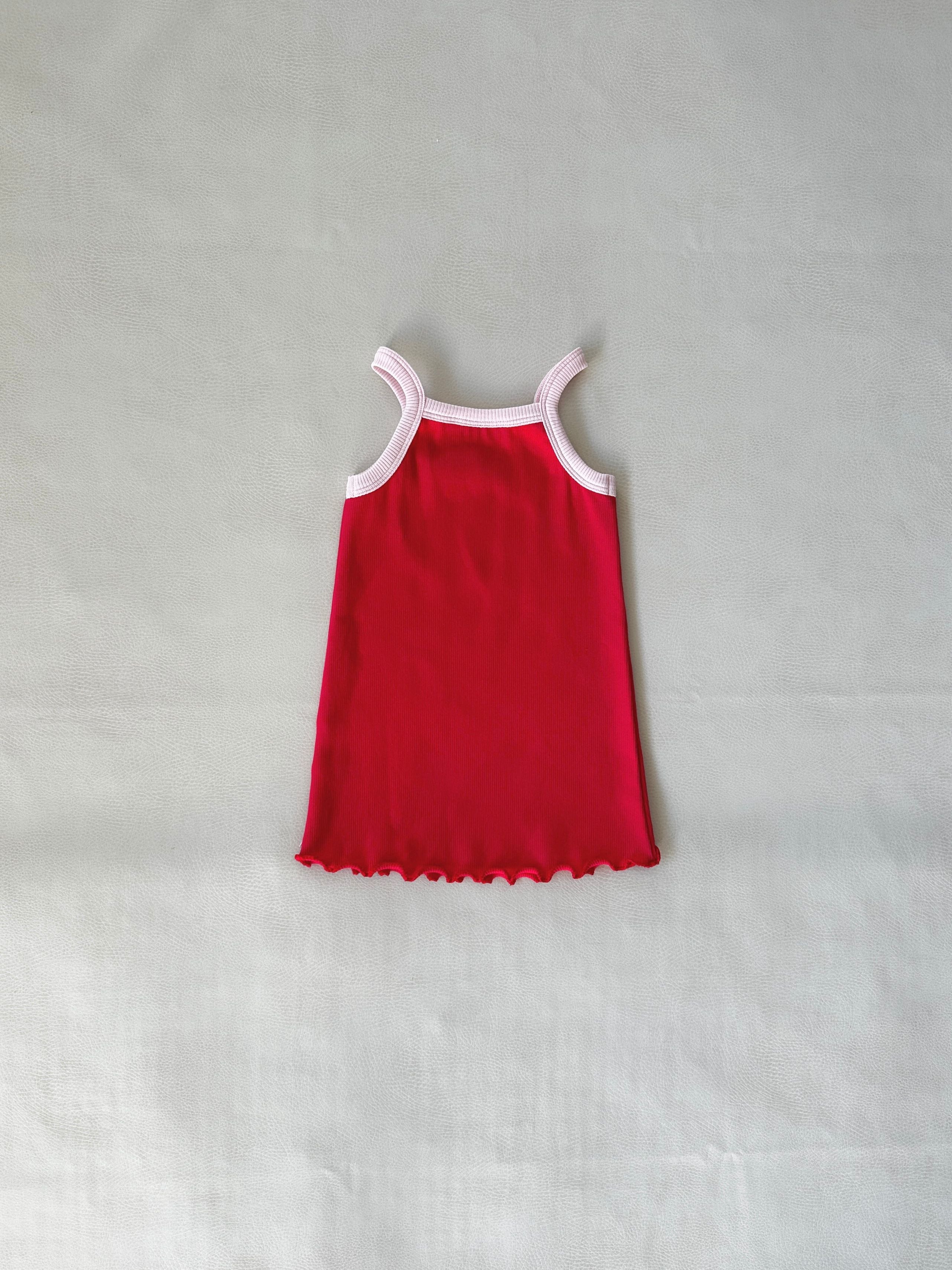 Elsie Ribbed Cotton Dress - Red/Pink