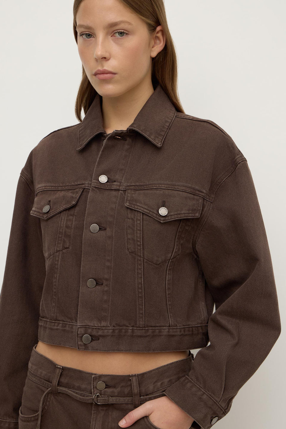 Cropped Denim Jacket - Dark Ganache