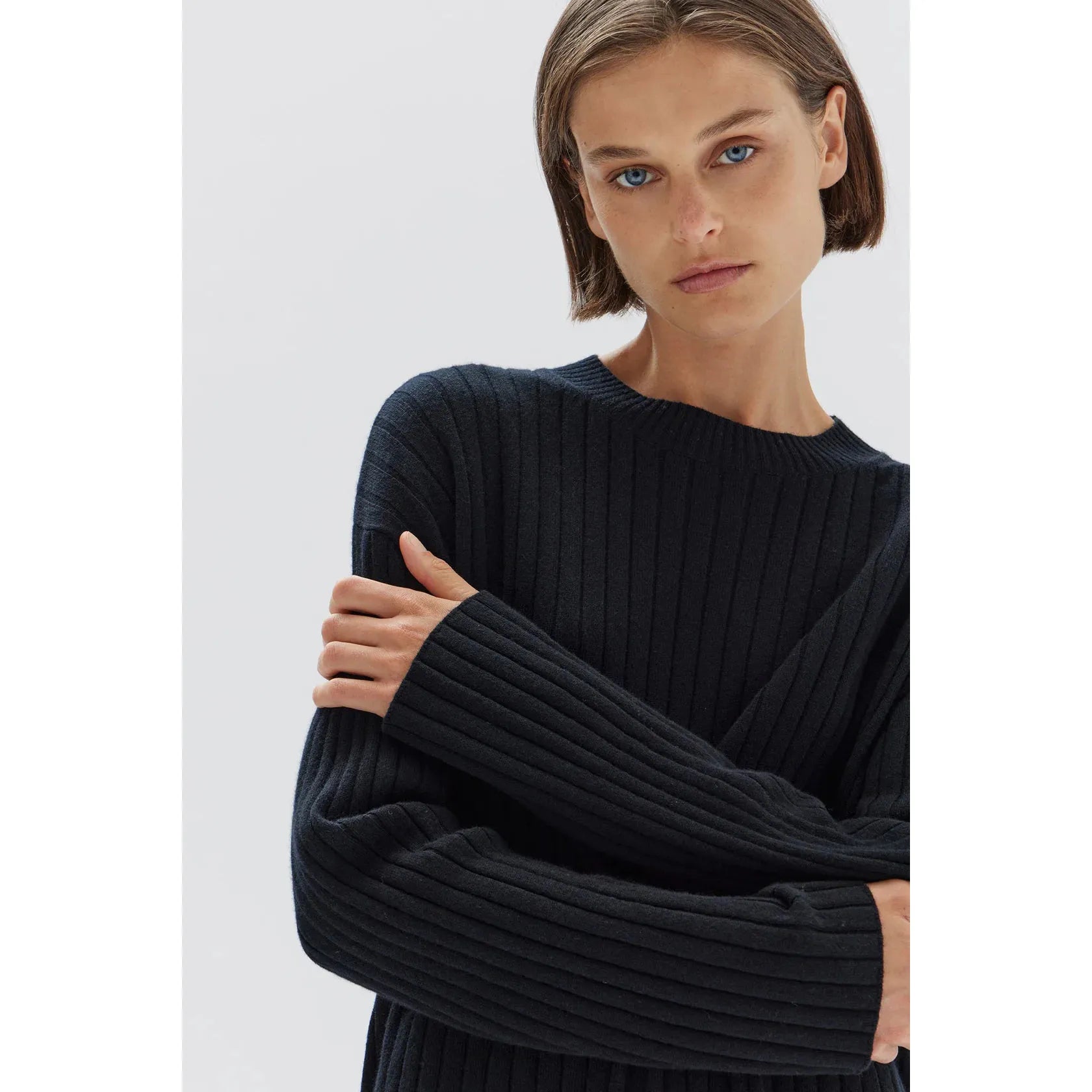 Assembly Label Wool Cashmere Rib Long Sleeve Top - Black