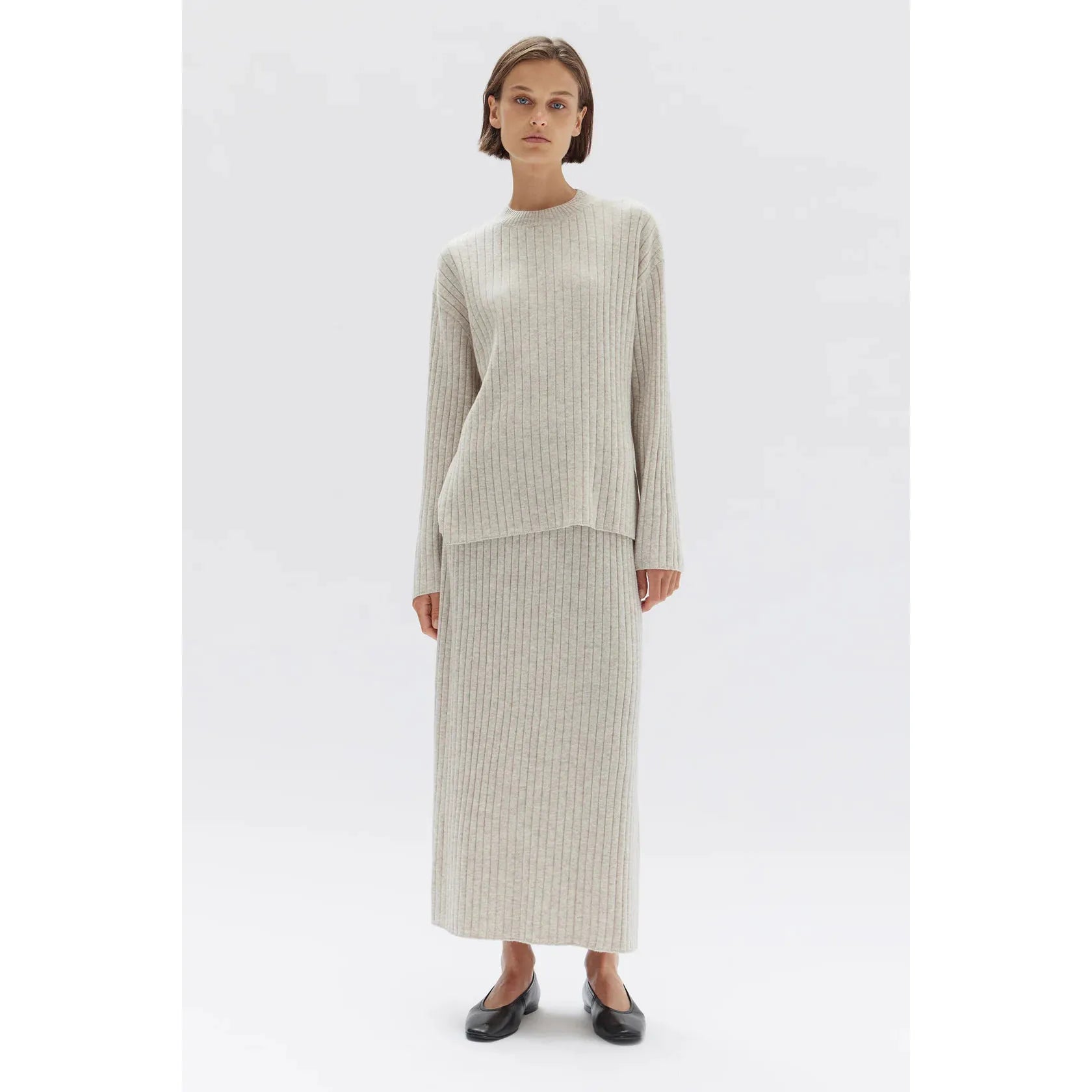 Assembly Label Wool Cashmere Rib Skirt - Oat Marle