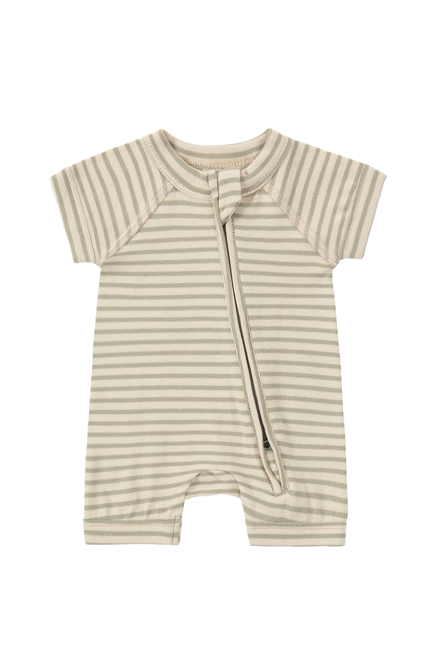 Zip Growsuit Short Sleeve - Sage Stripes