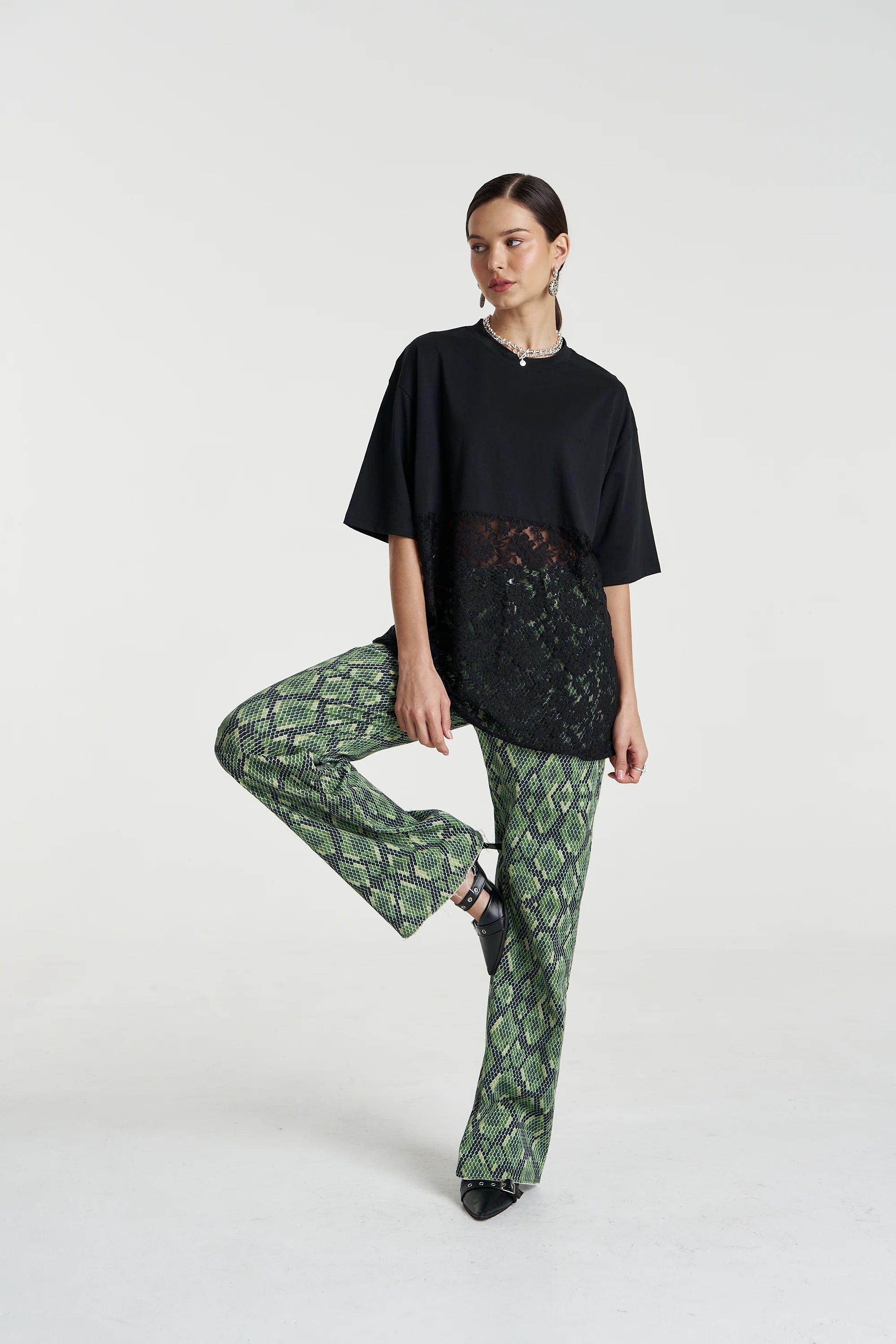 Lace Panel Tee - Black
