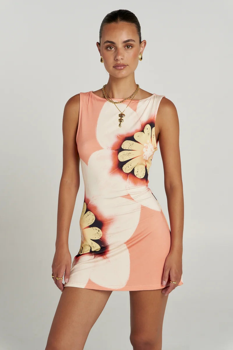 Boatneck Mesh Mini Dress - Harlequin