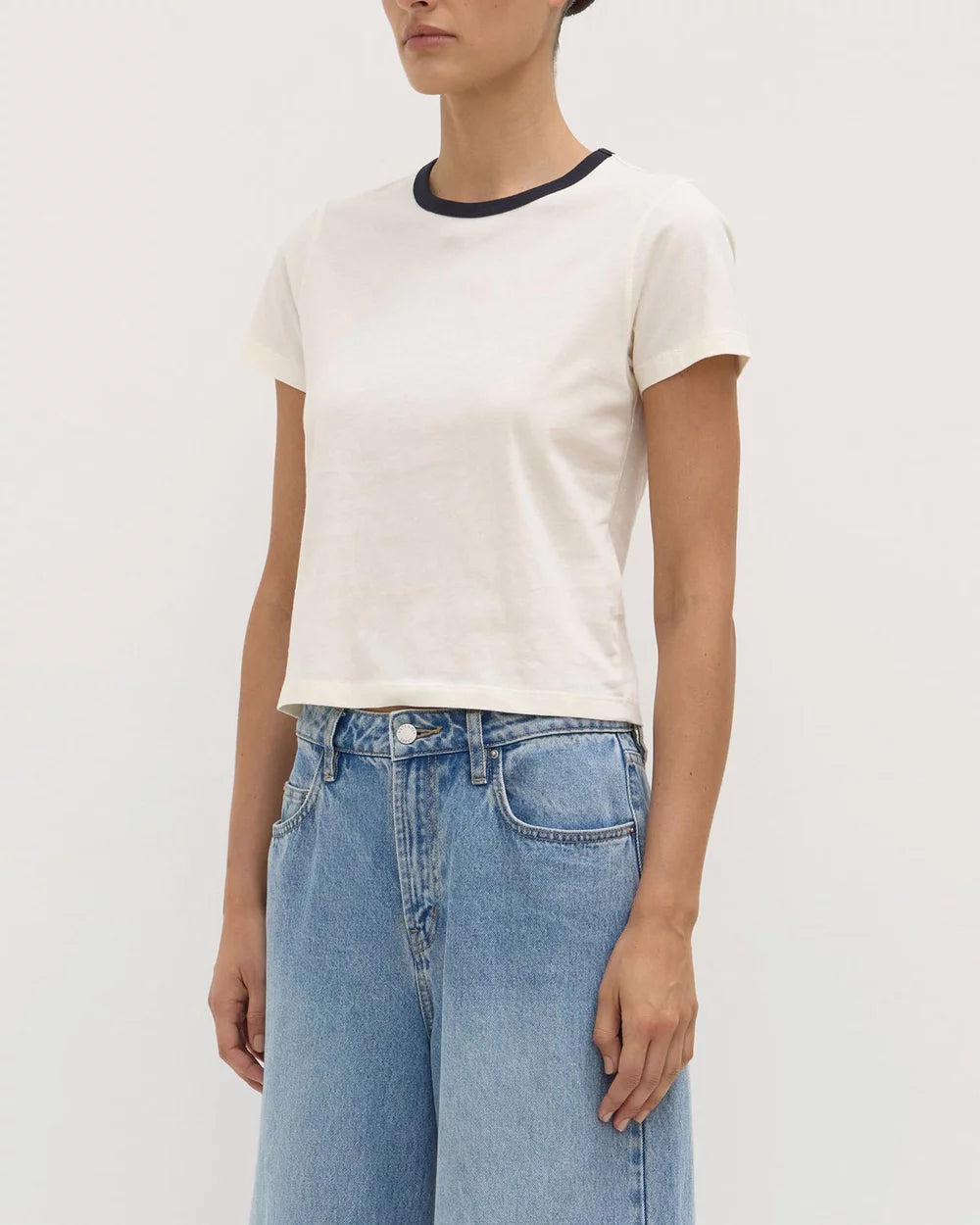Julia Ringer Short Sleeve Tee - Cream/True Navy
