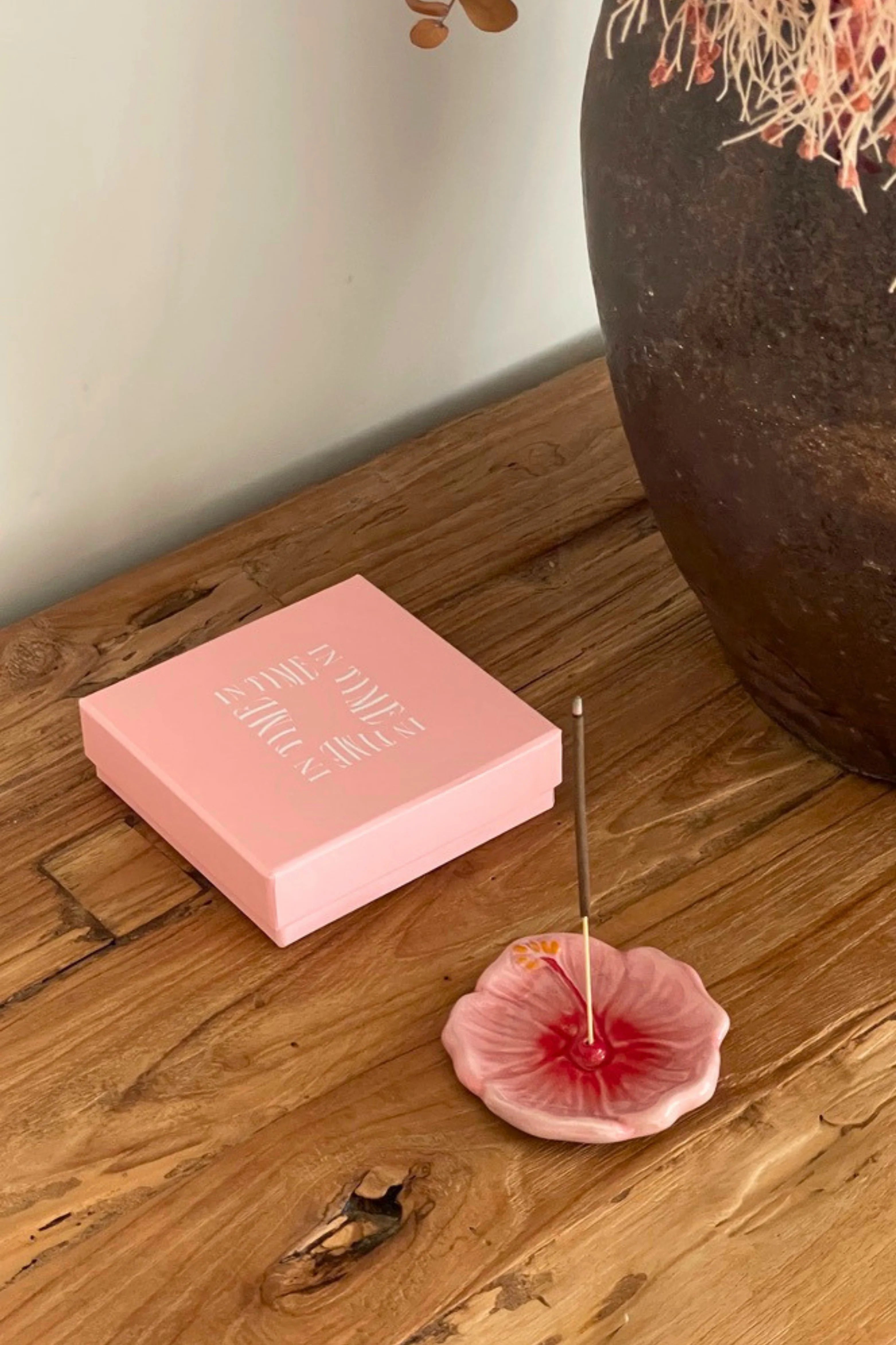 Hibiscus Ceramic Incense Holder - Sunset Red