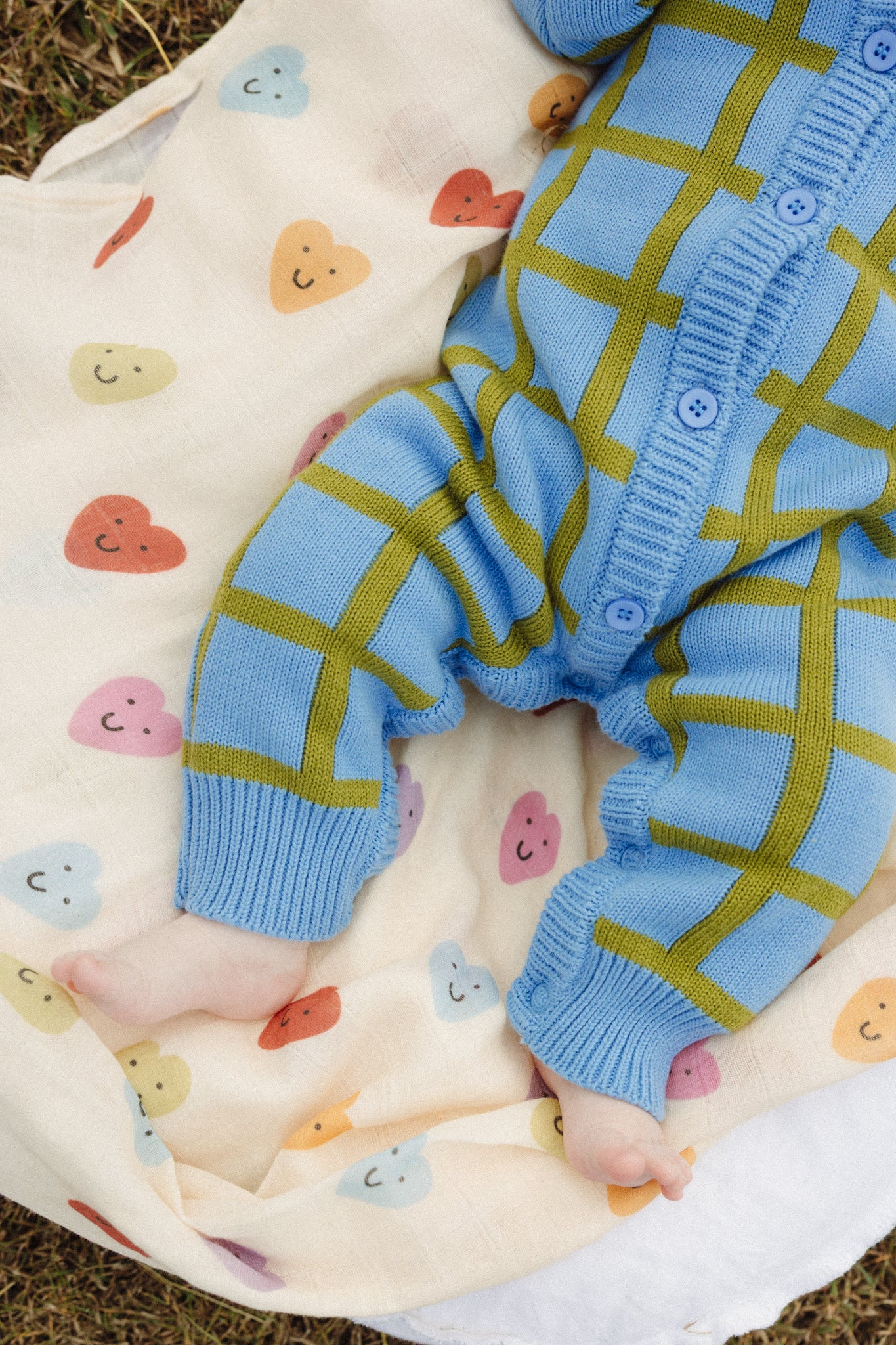 Check Knit Romper - Bluebird