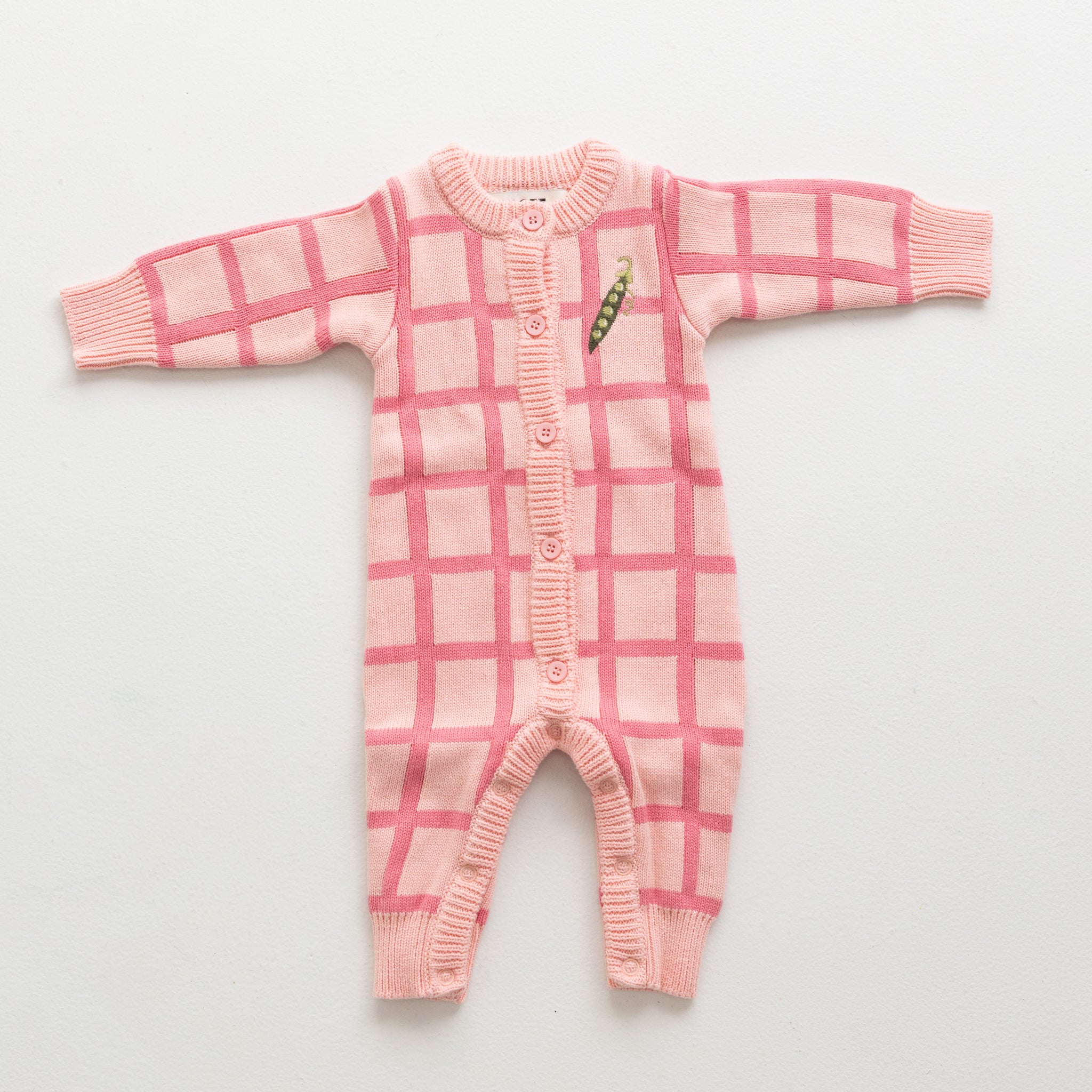 Check Knit Romper - Peony