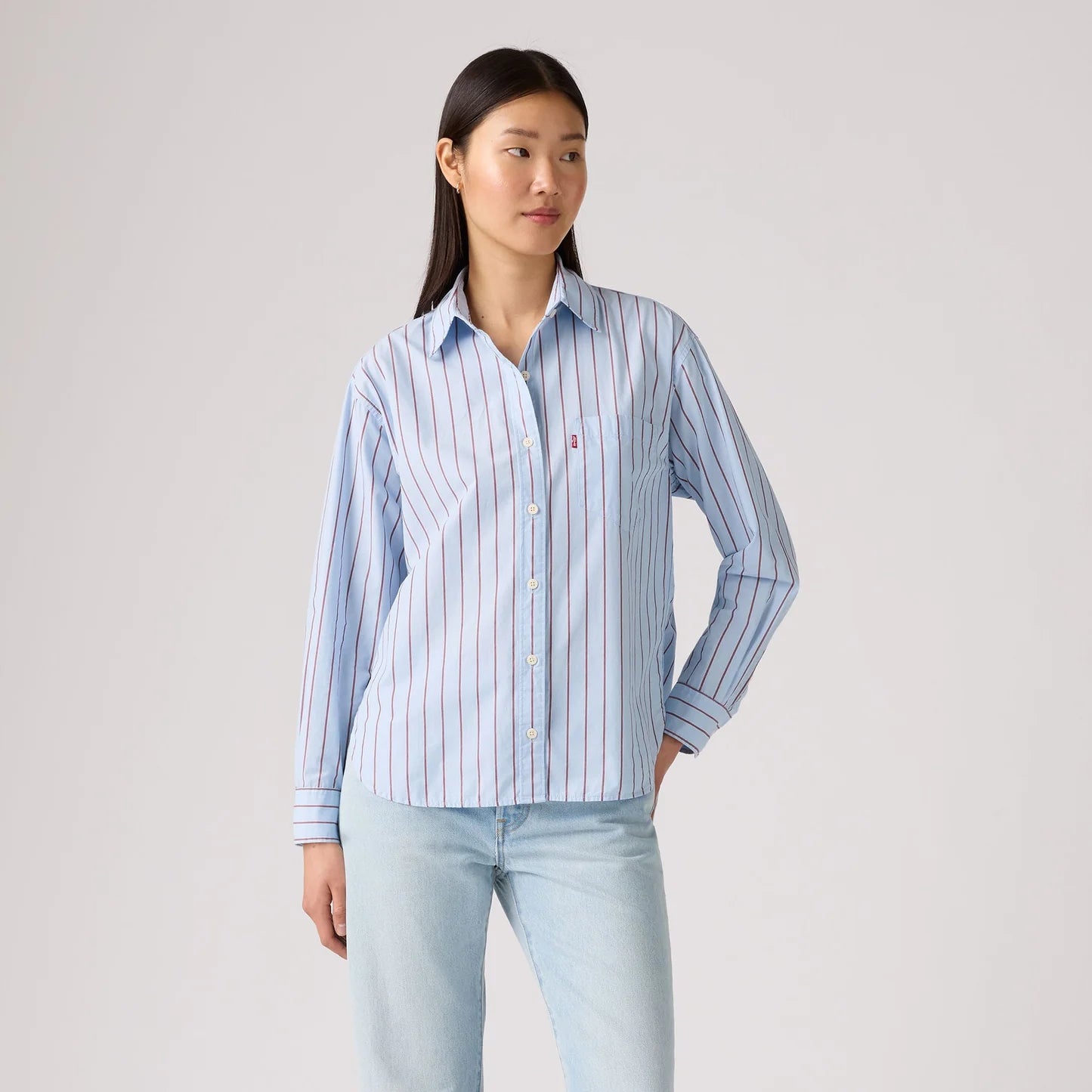 Harlie Boyfriend Shirt - Hug Stripe Chambray Blue