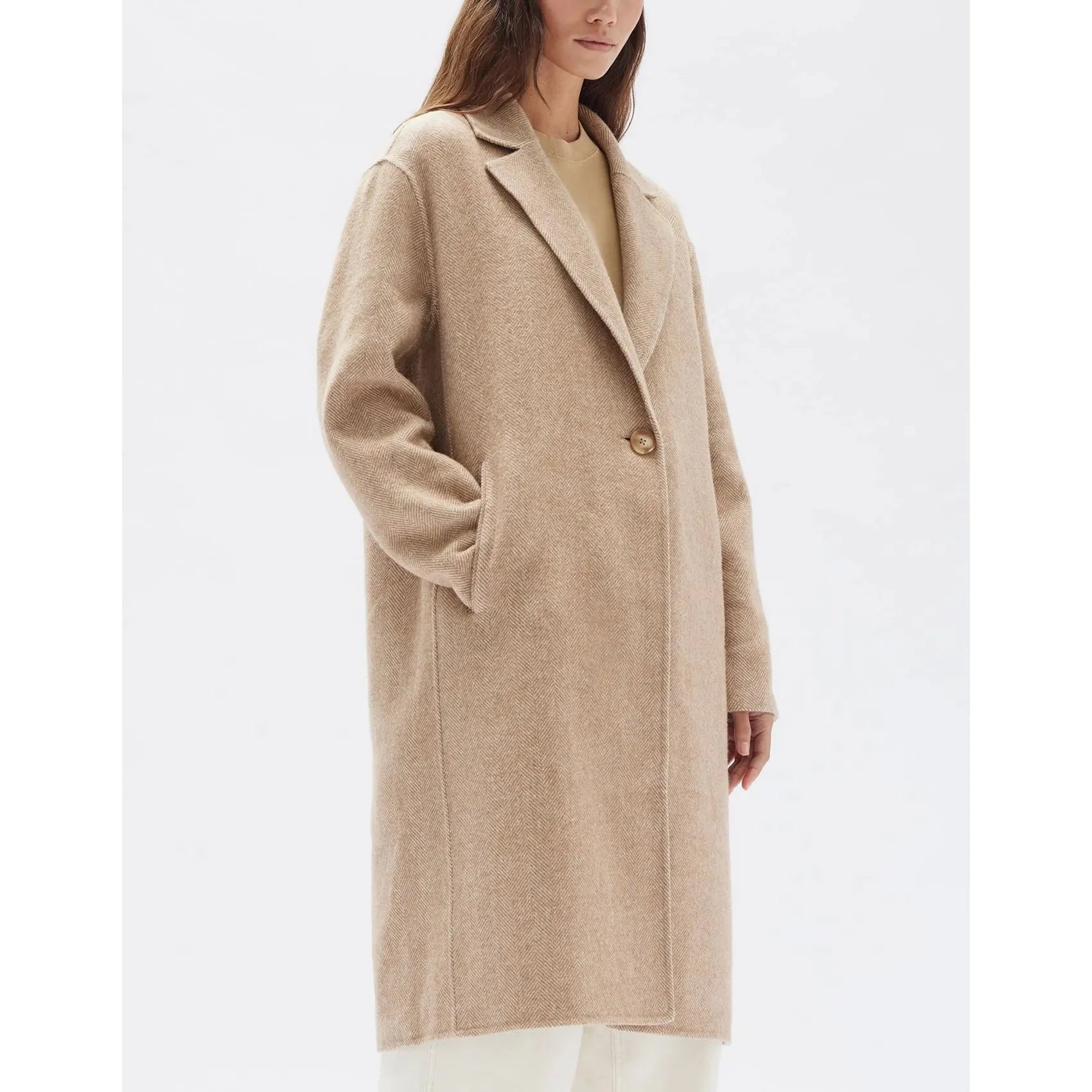 The Thea Wool Herringbone Coat - Tan