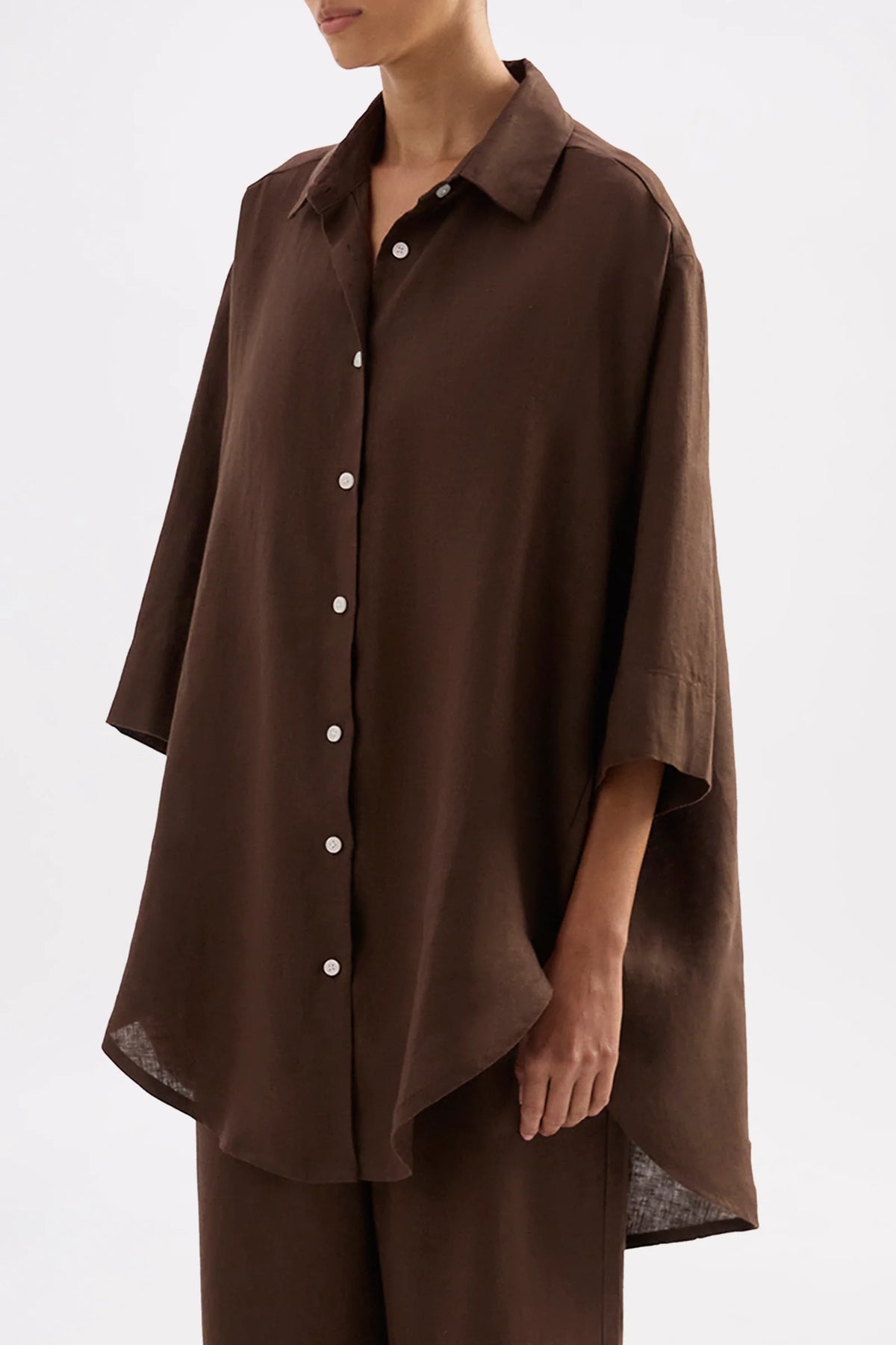 Lounge Linen Longline Shirt - Chocolate