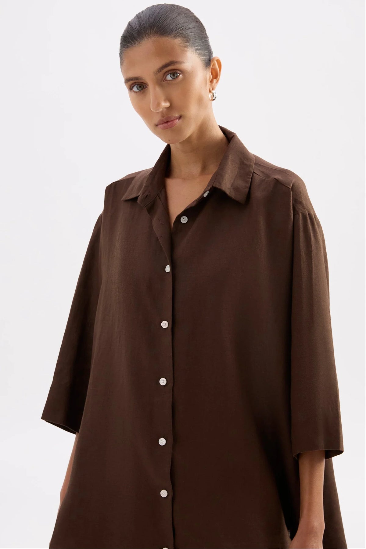 Lounge Linen Longline Shirt - Chocolate