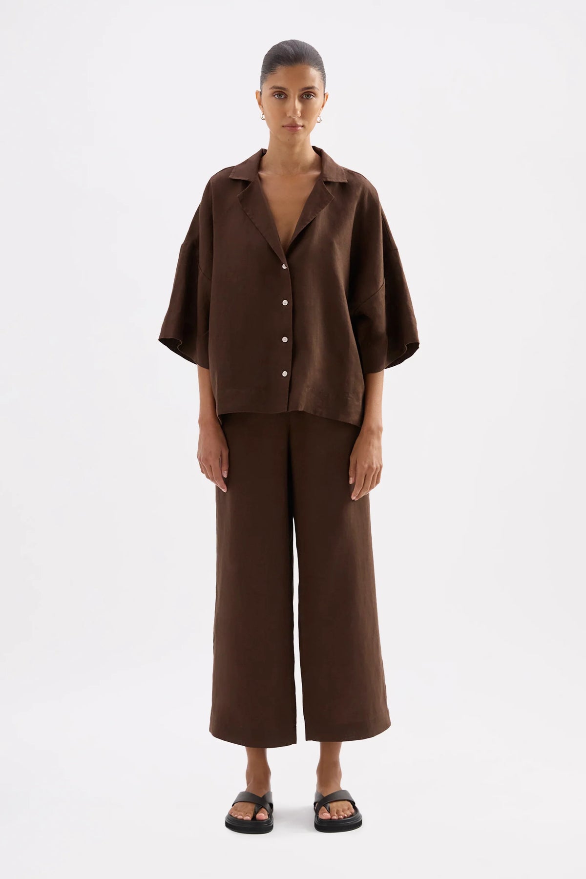 Lounge Linen Shirt - Chocolate