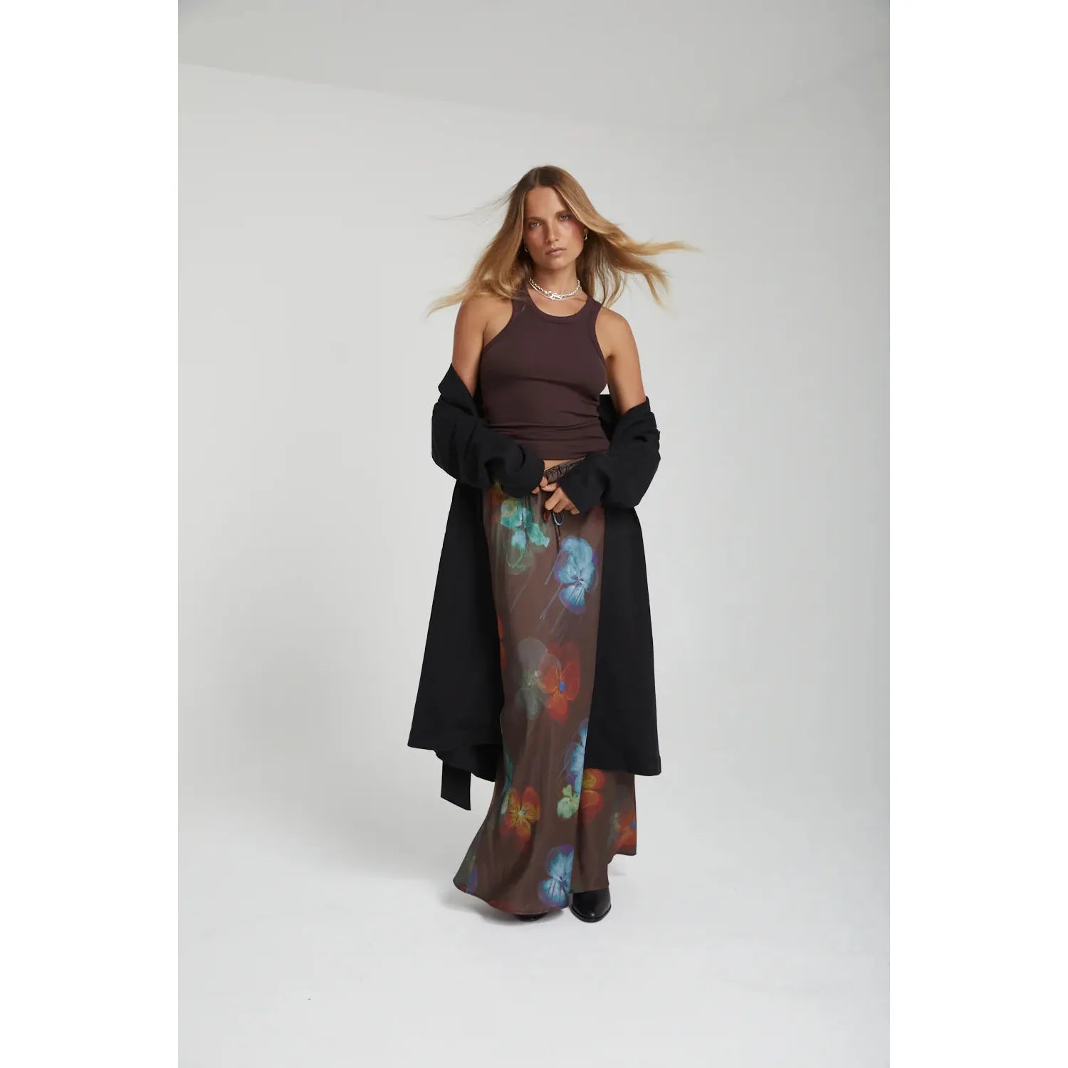 Relaxed Maxi Skirt - Pansy Drip