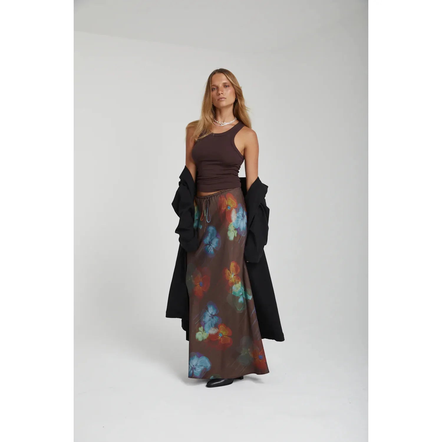 Relaxed Maxi Skirt - Pansy Drip