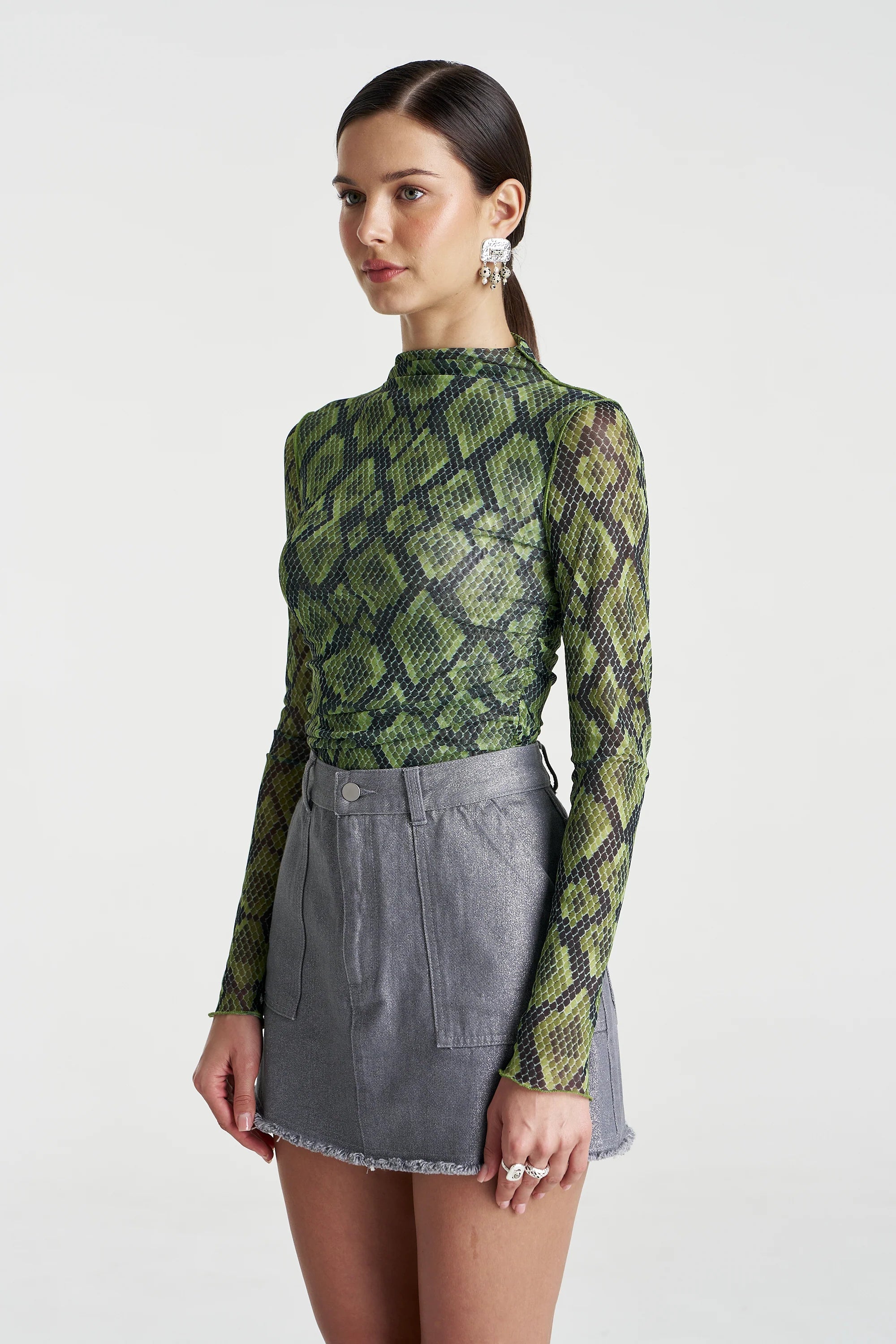 Mesh LS Rouched Skivvy - Viper