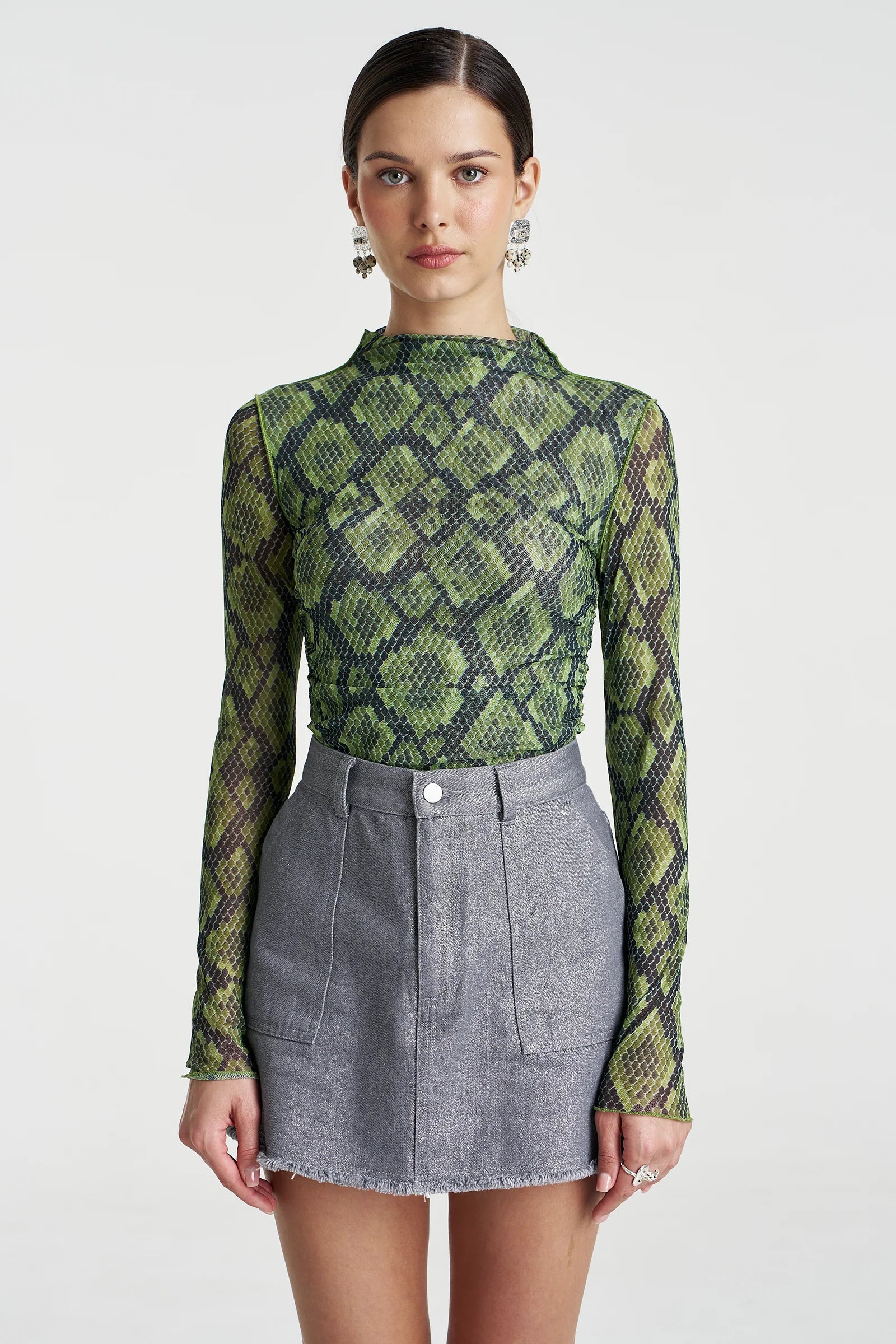 Mesh LS Rouched Skivvy - Viper
