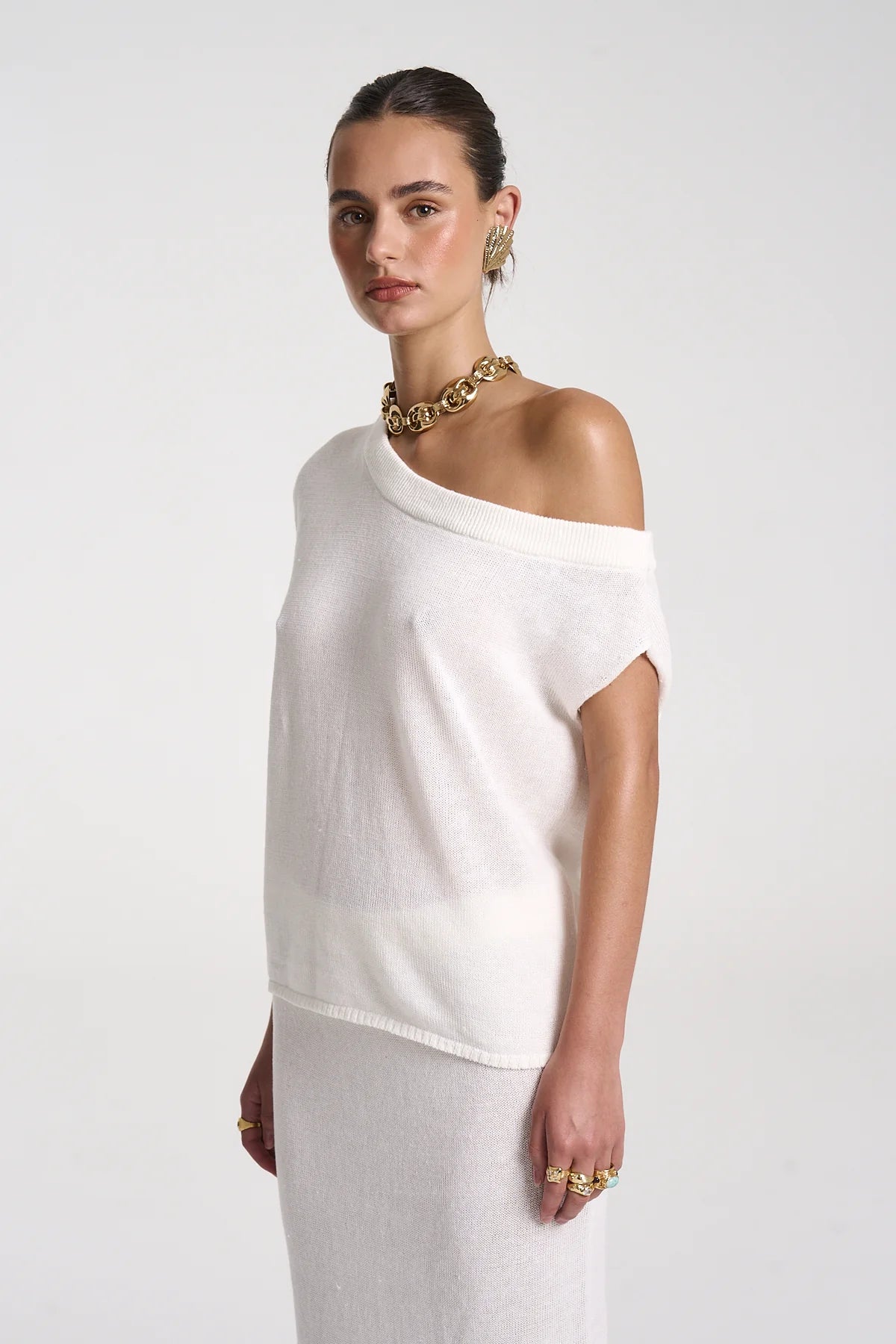 Knit Off Shoulder Top - White