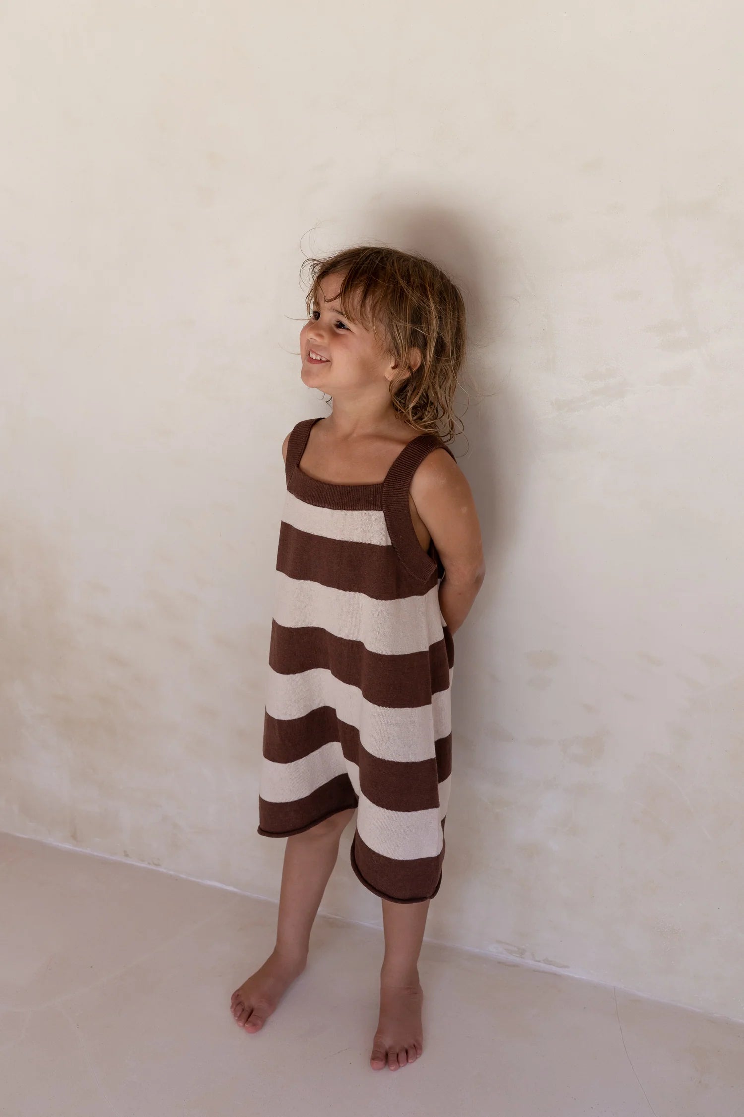 Lightweight Knit Romper - Choc Stripe