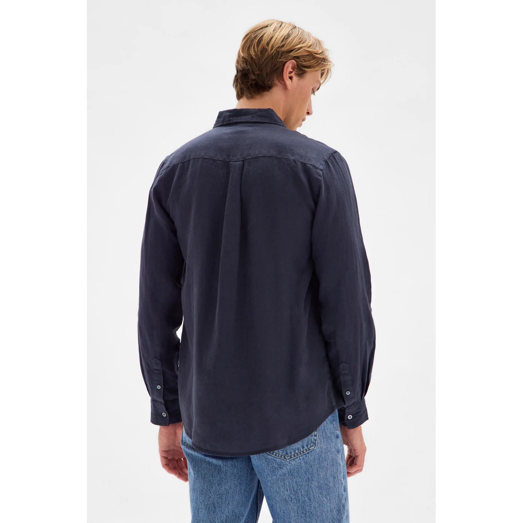 Assembly Label Men's Casual Long Sleeve Linen Shirt